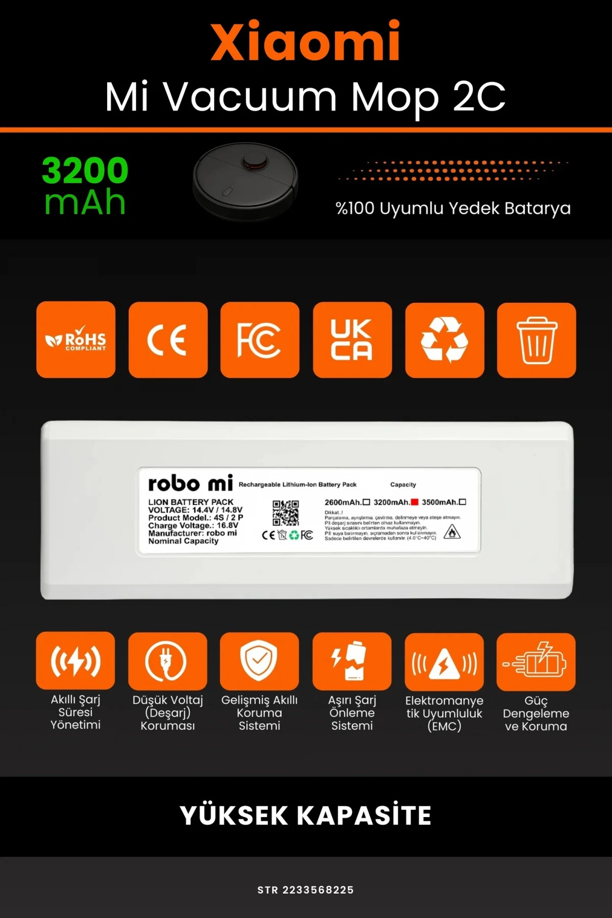 Xiaomi Mi Vacuum Mop 2C 3200mAh Robot Süpürge Bataryası - Gerçek Kapasite, Maksimum Güvenlik