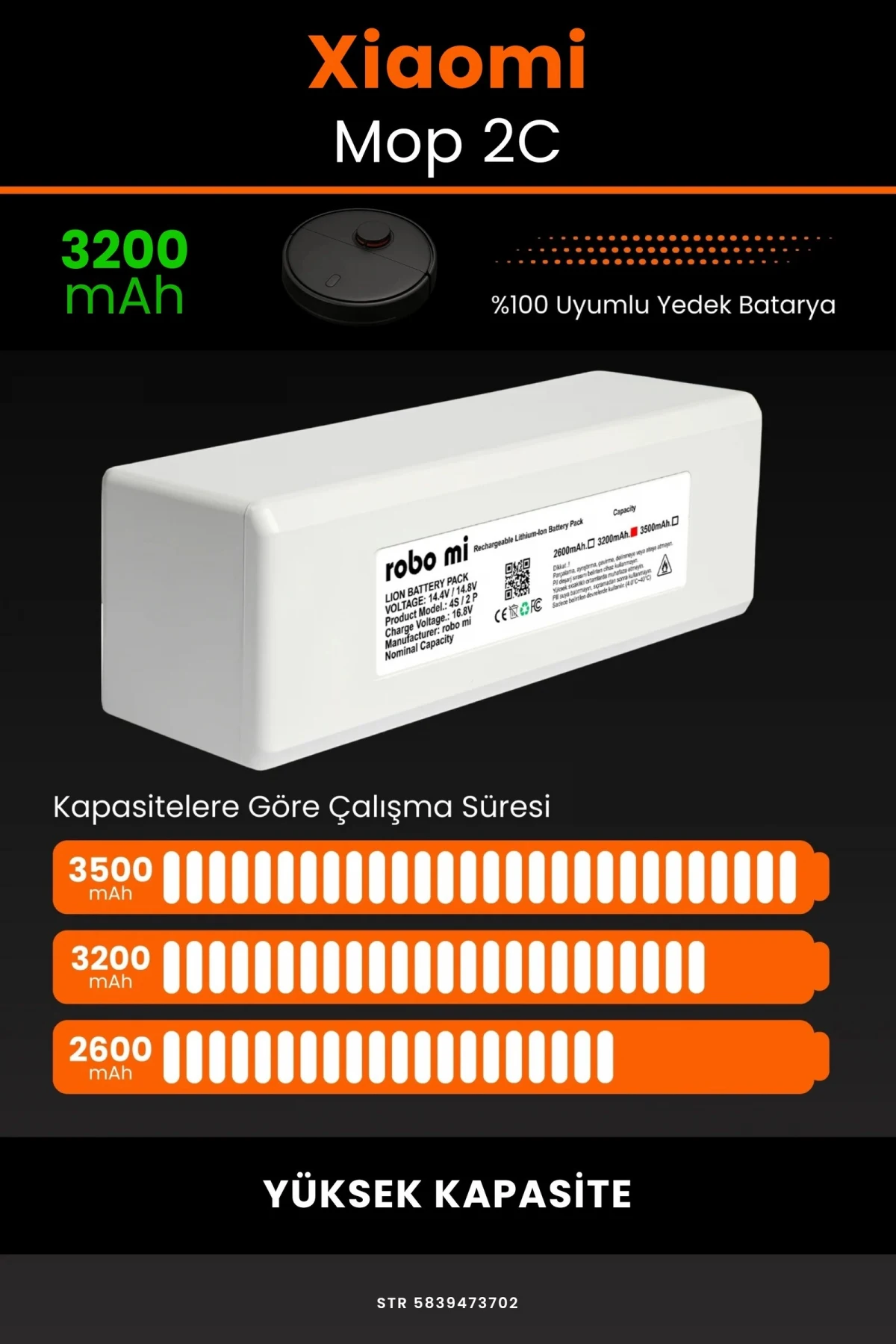 Xiaomi Mi Vacuum Mop 2C 3200mAh Robot Süpürge Bataryası - Gerçek Kapasite, Maksimum Güvenlik