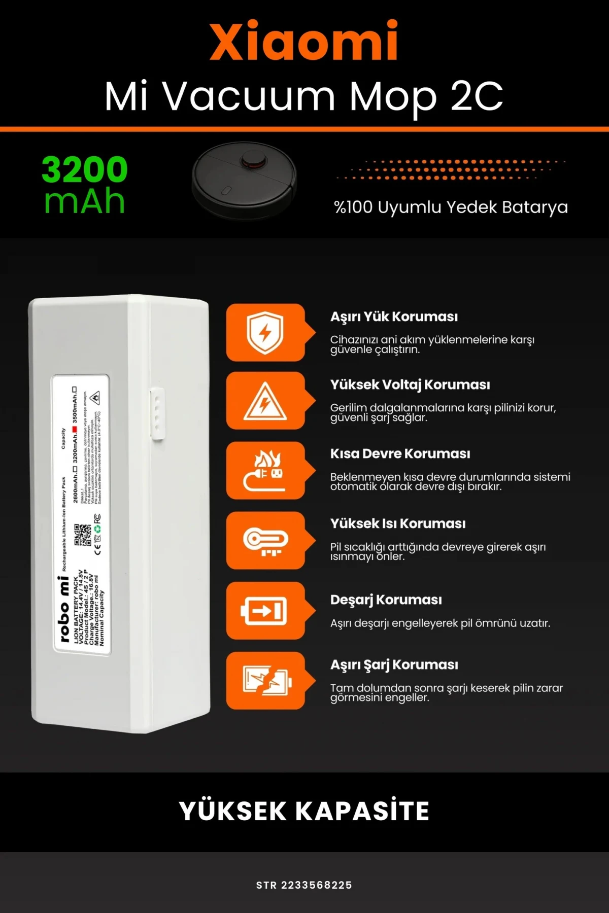Xiaomi Mi Vacuum Mop 2C 3200mAh Robot Süpürge Bataryası - Gerçek Kapasite, Maksimum Güvenlik
