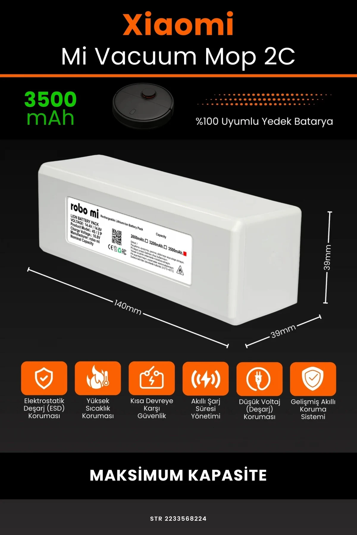 Xiaomi Mi Vacuum Mop 2C 3500mAh Robot Süpürge Bataryası - Gerçek Kapasite, Maksimum Güvenlik