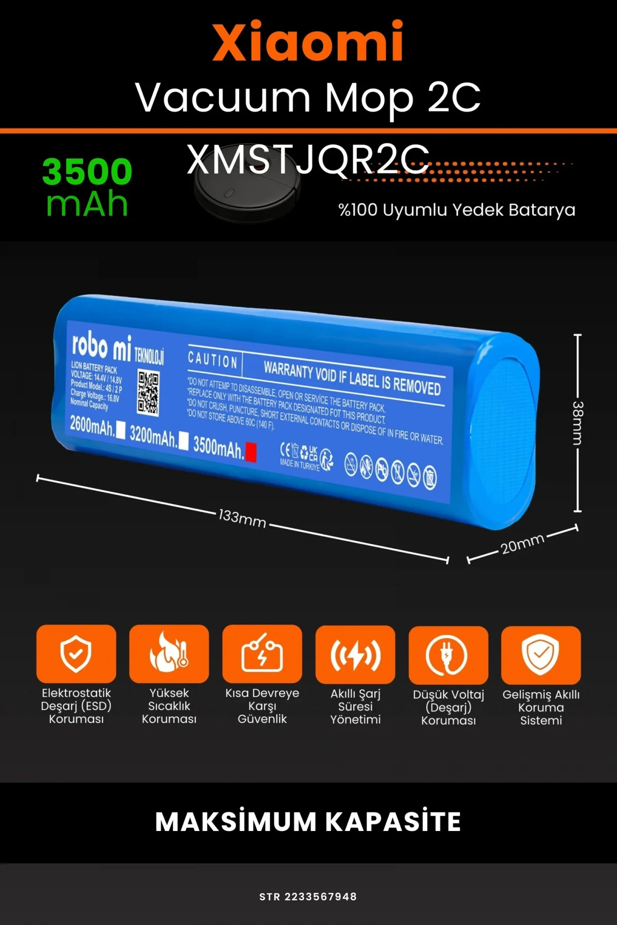 Xiaomi Mi Vacuum Mop 2C 3500mAh Robot Süpürge Bataryası - Gerçek Kapasite, Maksimum Güvenlik