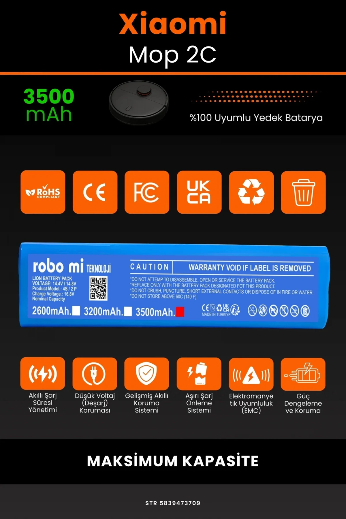 Xiaomi Mi Vacuum Mop 2C 3500mAh Robot Süpürge Bataryası - Gerçek Kapasite, Maksimum Güvenlik