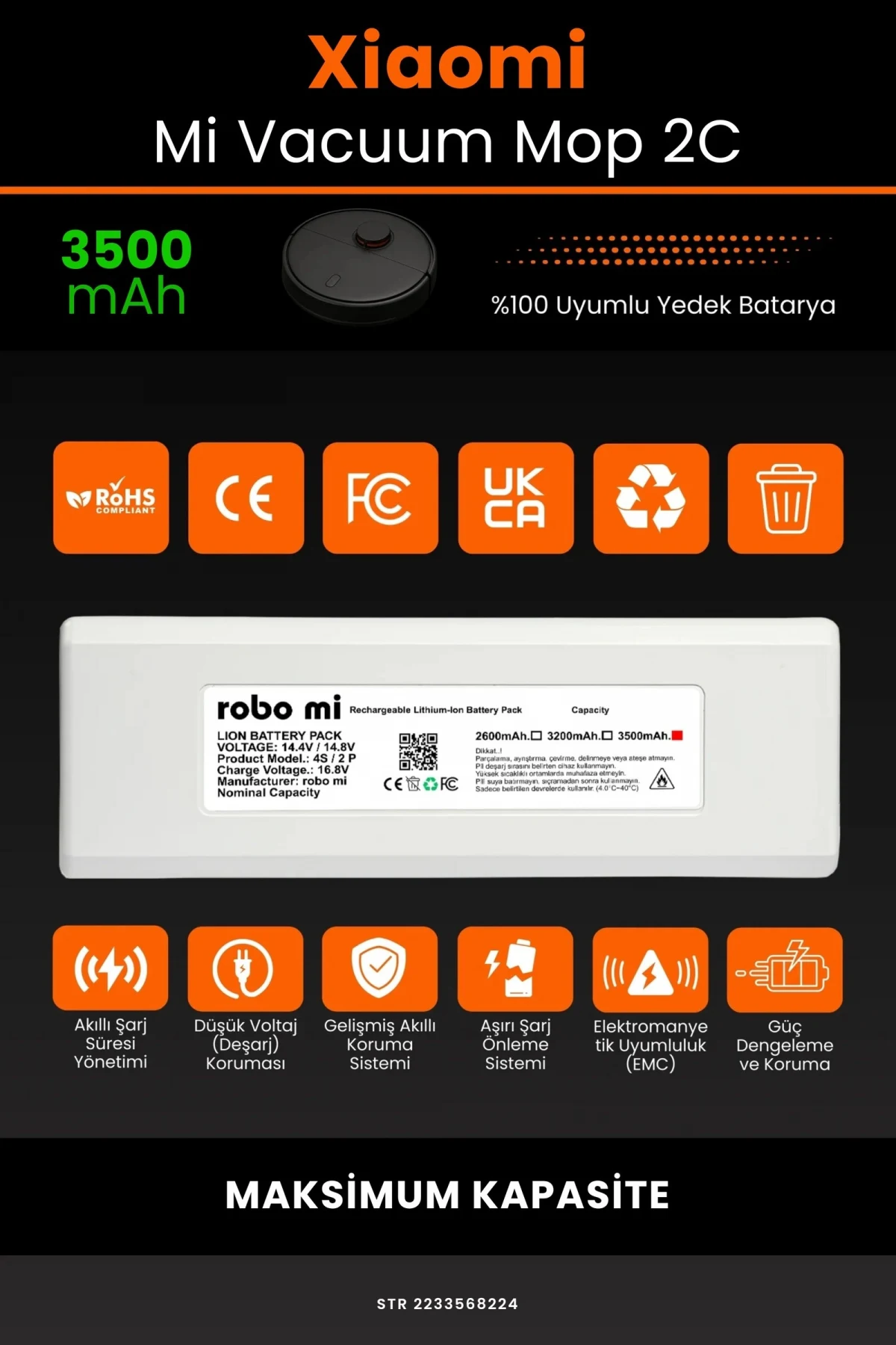 Xiaomi Mi Vacuum Mop 2C 3500mAh Robot Süpürge Bataryası - Gerçek Kapasite, Maksimum Güvenlik