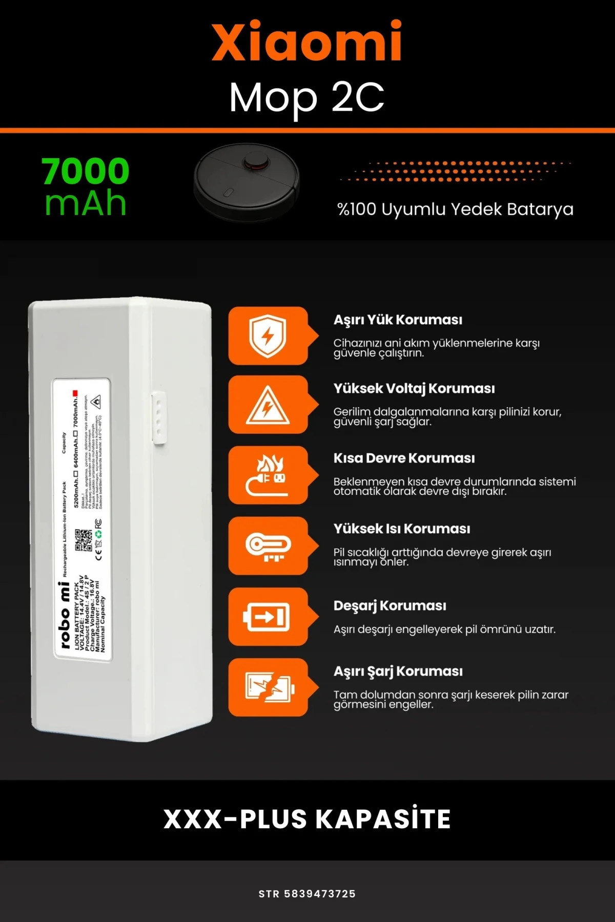 Xiaomi Mi Vacuum Mop 2C 7000mAh Robot Süpürge Bataryası - Gerçek Kapasite, Maksimum Güvenlik