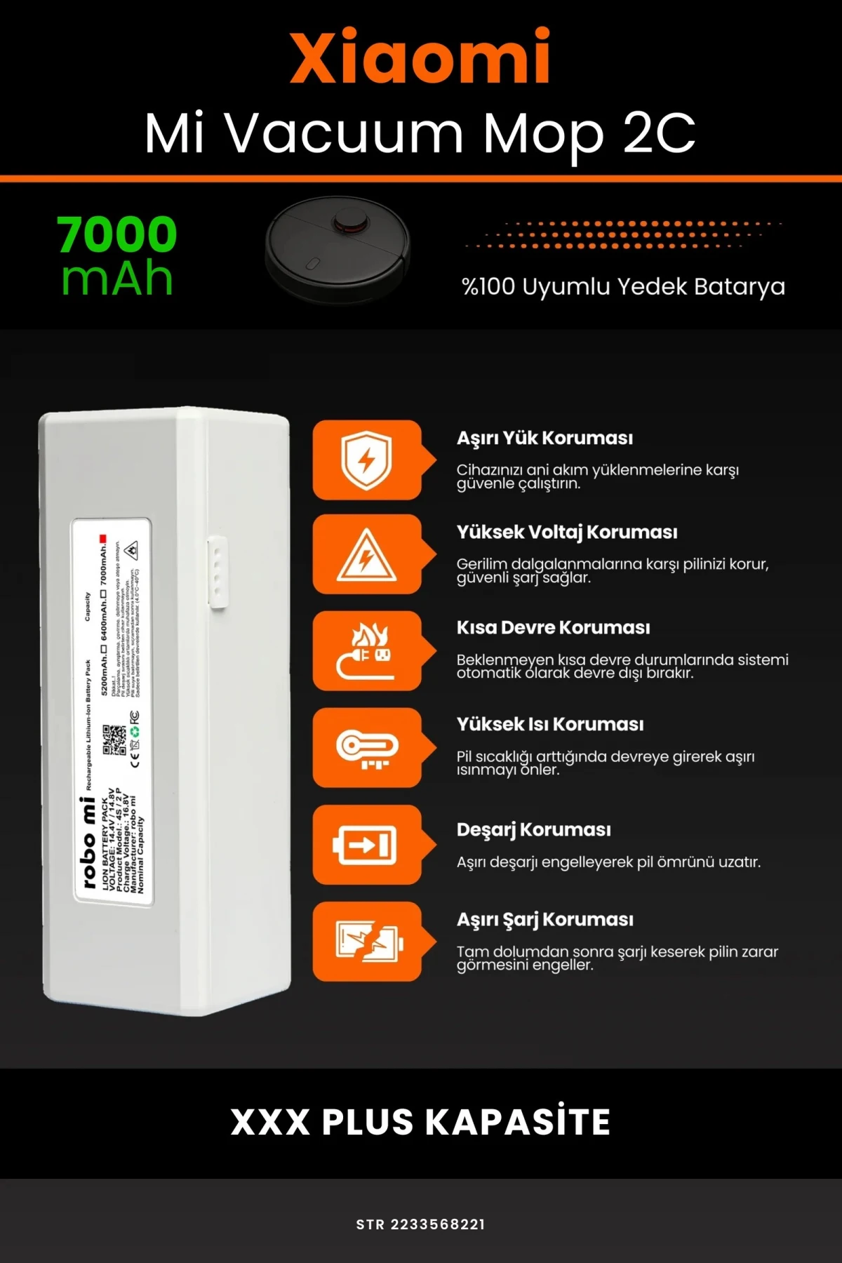 Xiaomi Mi Vacuum Mop 2C 7000mAh Robot Süpürge Bataryası - Gerçek Kapasite, Maksimum Güvenlik