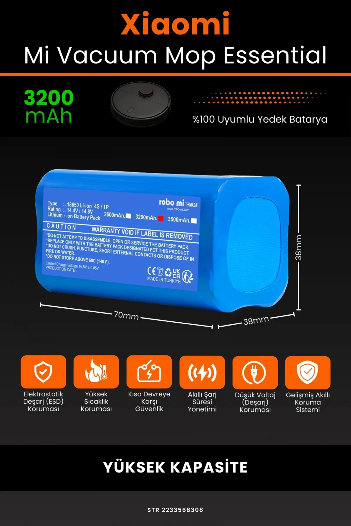 Xiaomi Mi Vacuum Mop Essential 3200mAh Robot Süpürge Bataryası - Gerçek Kapasite, Maksimum Güvenlik