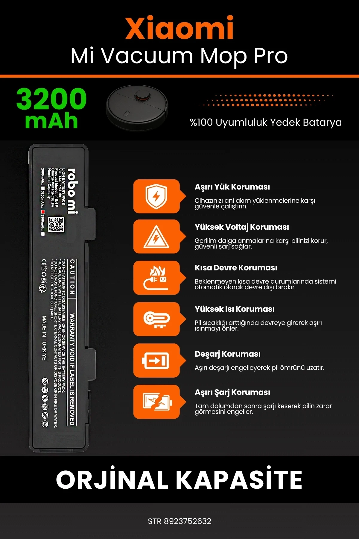 Xiaomi Mi Vacuum Mop Pro 3200mAh Robot Süpürge Bataryası - BOX