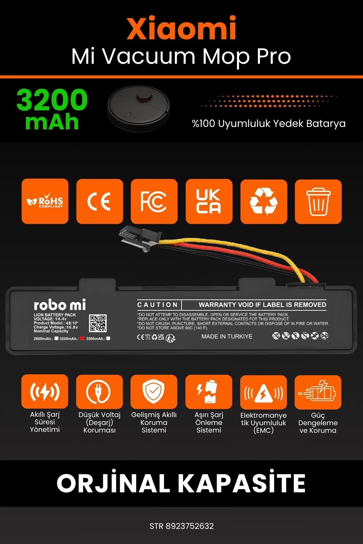 Xiaomi Mi Vacuum Mop Pro 3200mAh Robot Süpürge Bataryası - BOX