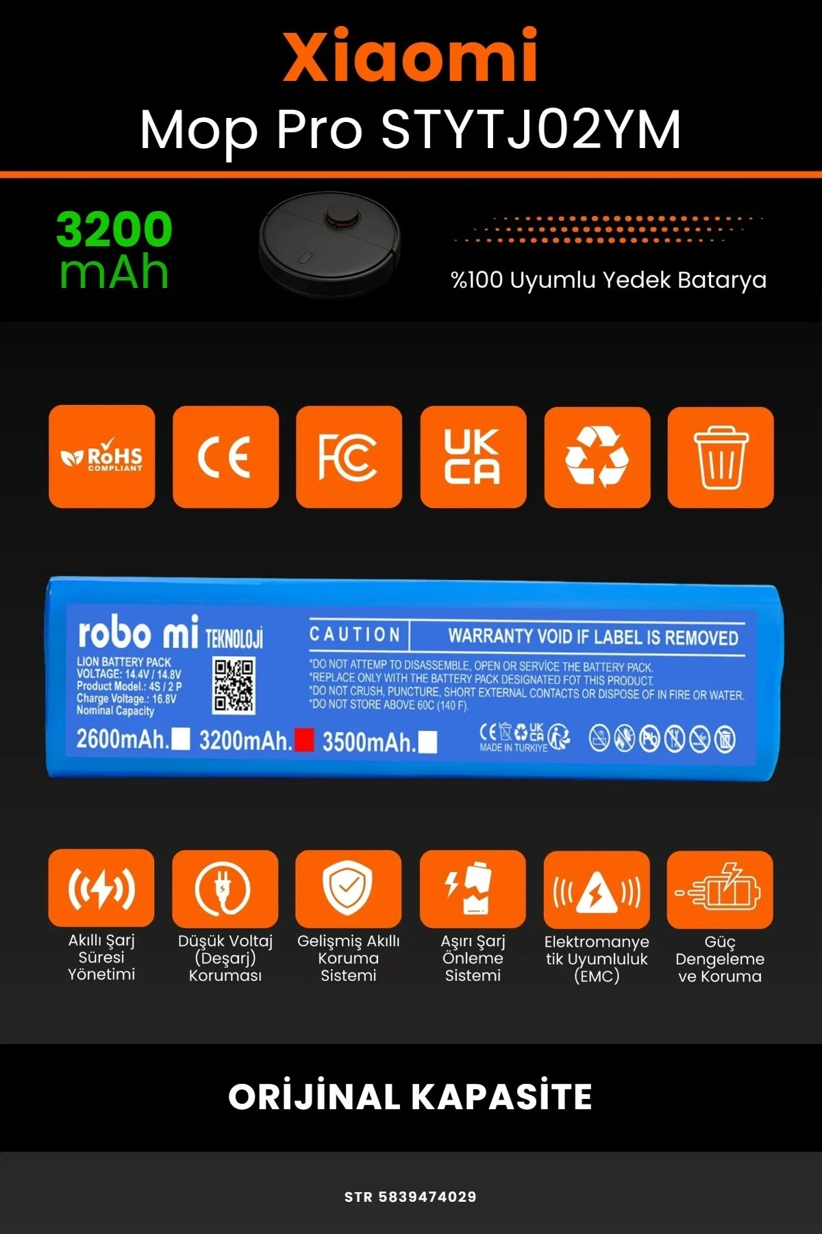 Xiaomi Mi Vacuum Mop Pro 3200mAh Robot Süpürge Bataryası BOX - Gerçek Kapasite, Maksimum Güvenlik