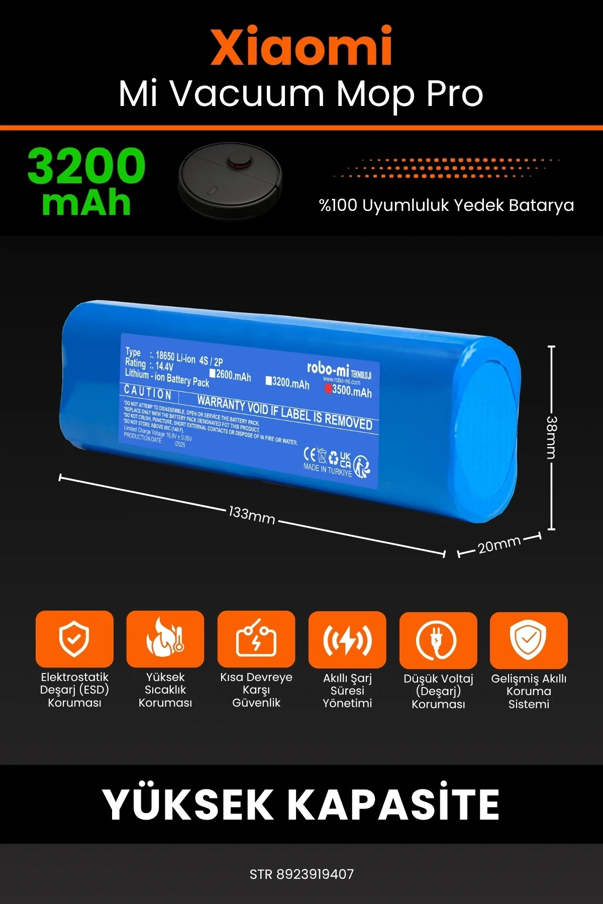 Xiaomi Mi Vacuum Mop Pro 3200mAh Robot Süpürge Bataryası - Gerçek Kapasite, Maksimum Güvenlik