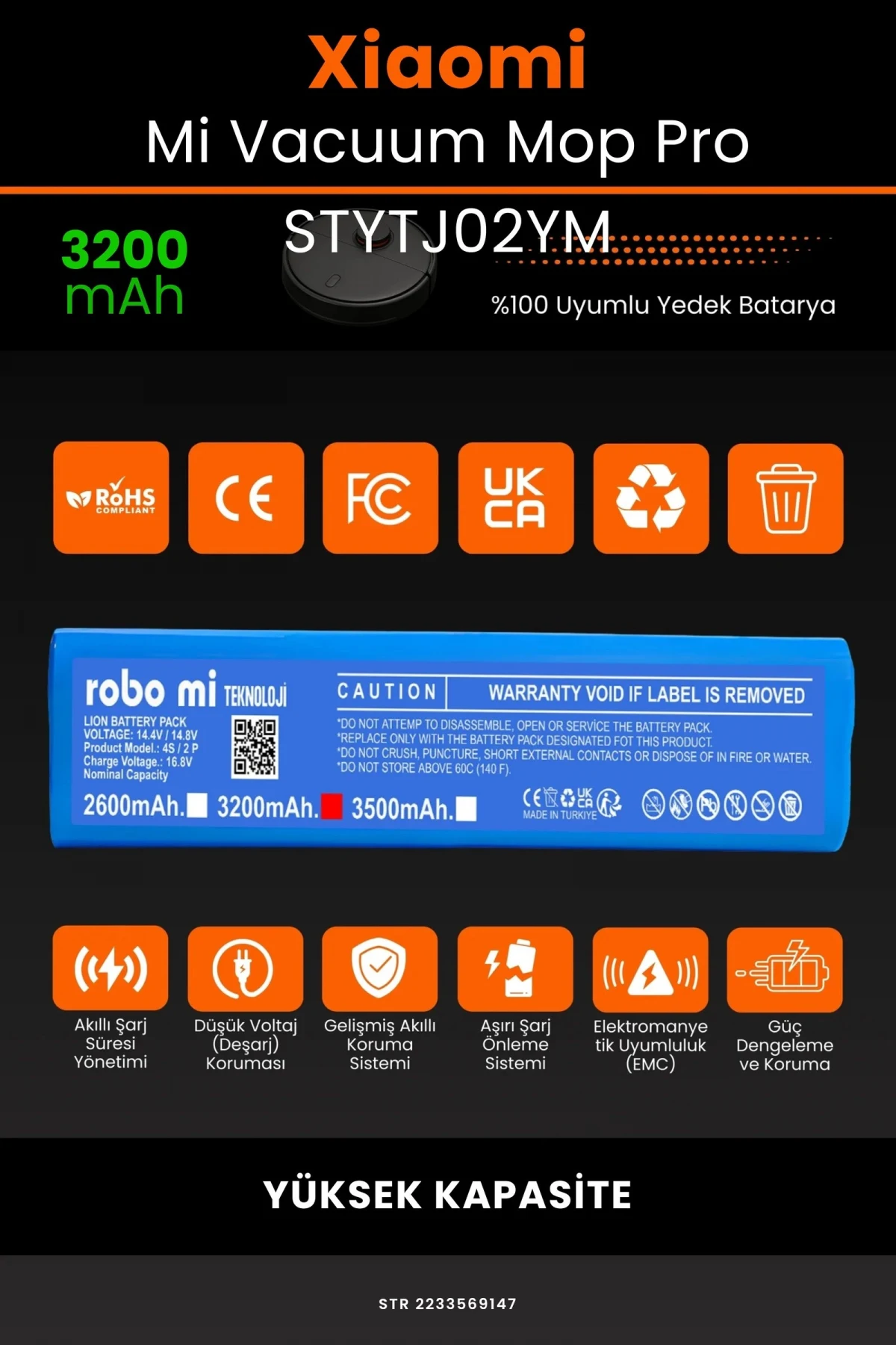 Xiaomi Mi Vacuum Mop Pro 3200mAh Robot Süpürge Bataryası - Gerçek Kapasite, Maksimum Güvenlik