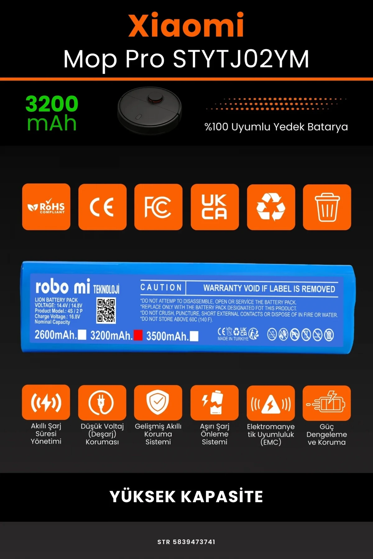 Xiaomi Mi Vacuum Mop Pro 3200mAh Robot Süpürge Bataryası - Gerçek Kapasite, Maksimum Güvenlik