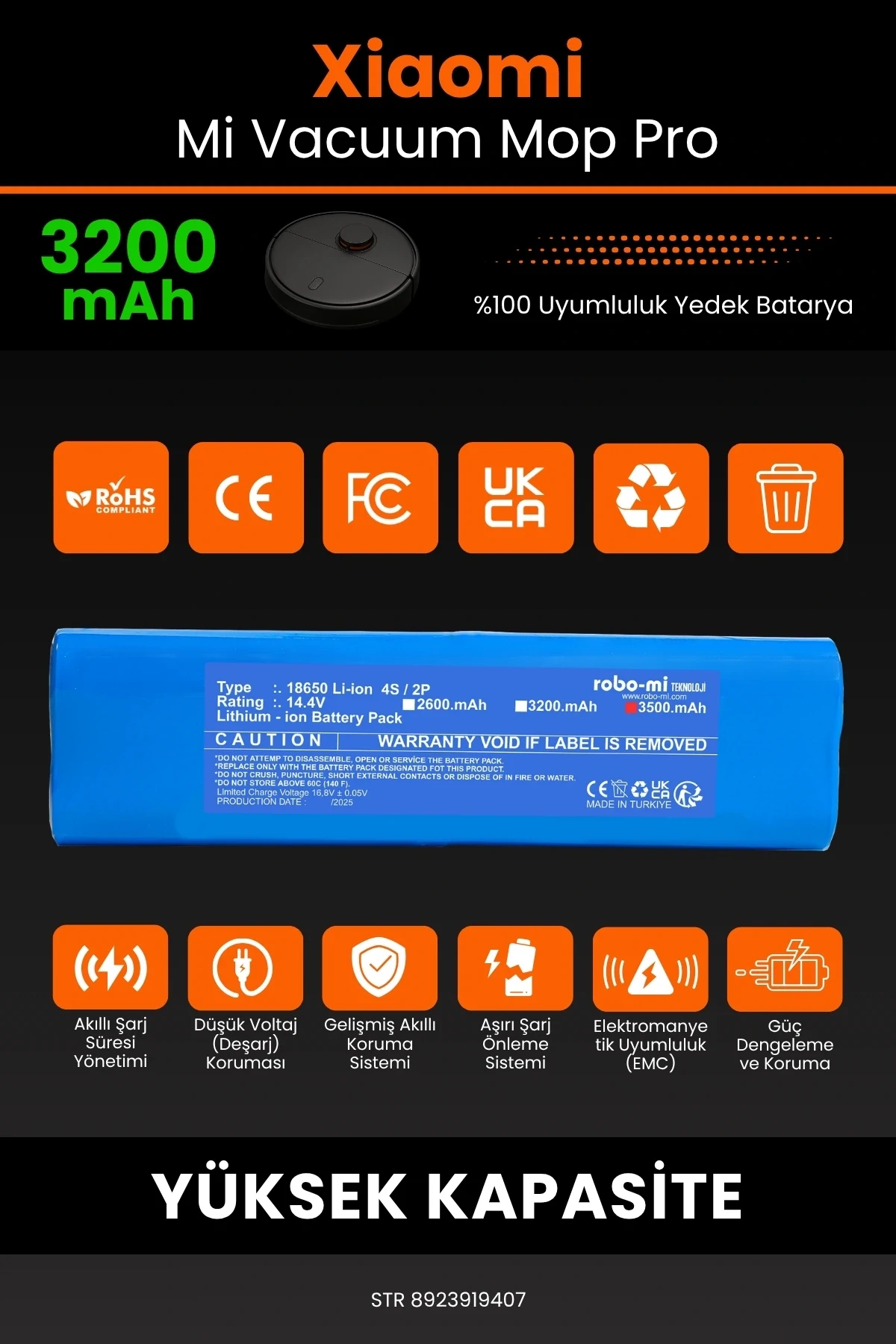 Xiaomi Mi Vacuum Mop Pro 3200mAh Robot Süpürge Bataryası - Gerçek Kapasite, Maksimum Güvenlik