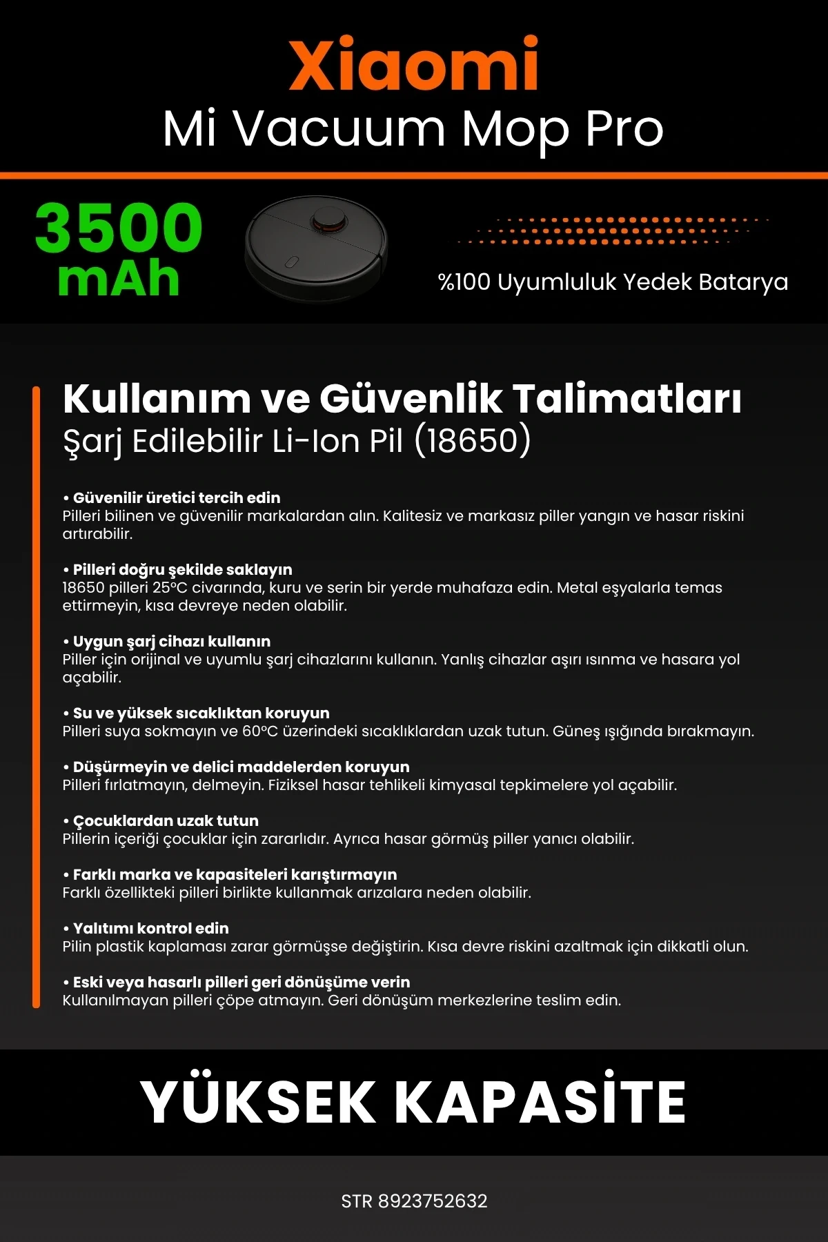 Xiaomi Mi Vacuum Mop Pro 3500mAh Robot Süpürge Bataryası - BOX