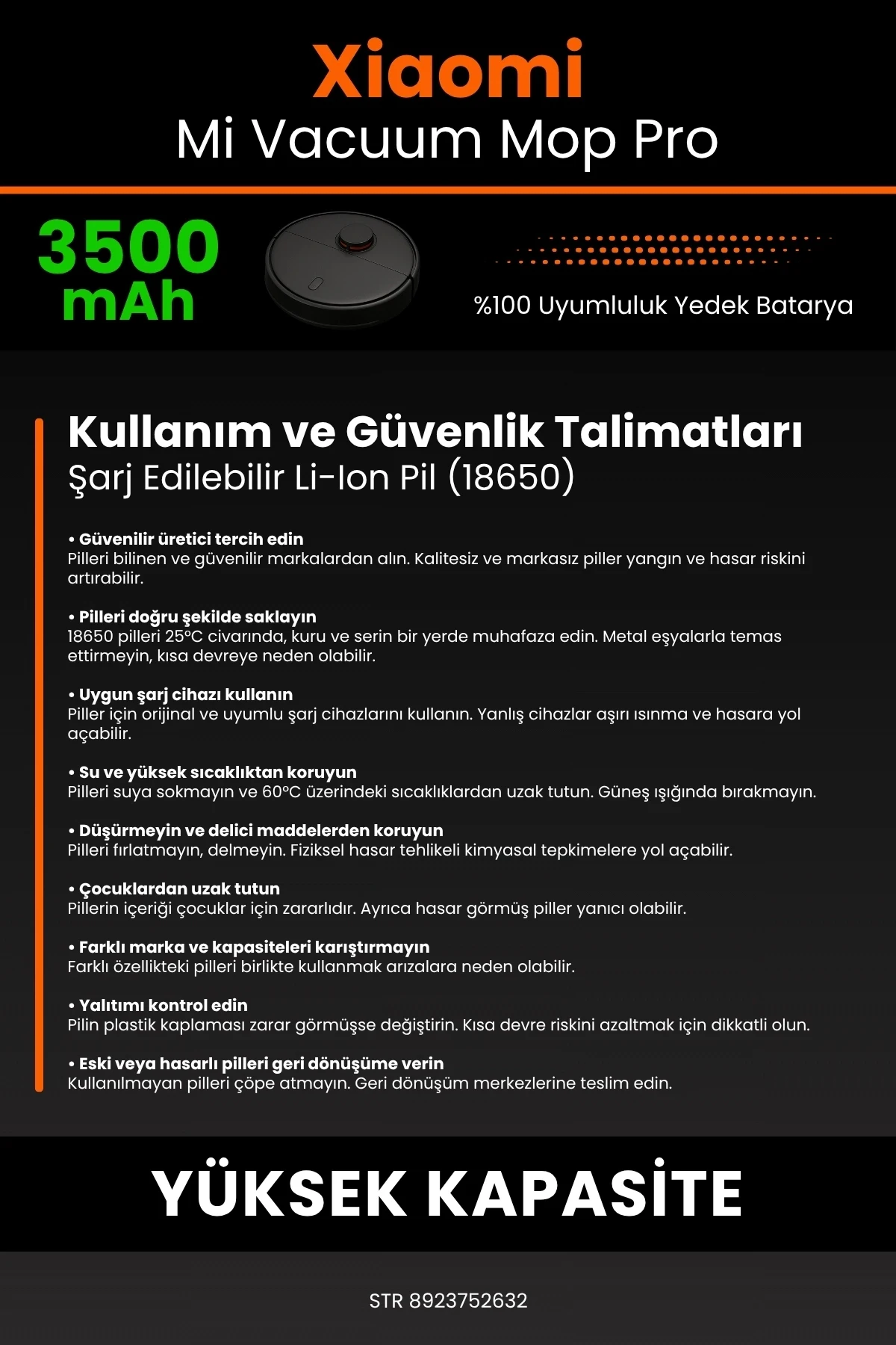 Xiaomi Mi Vacuum Mop Pro 3500mAh Robot Süpürge Bataryası - BOX