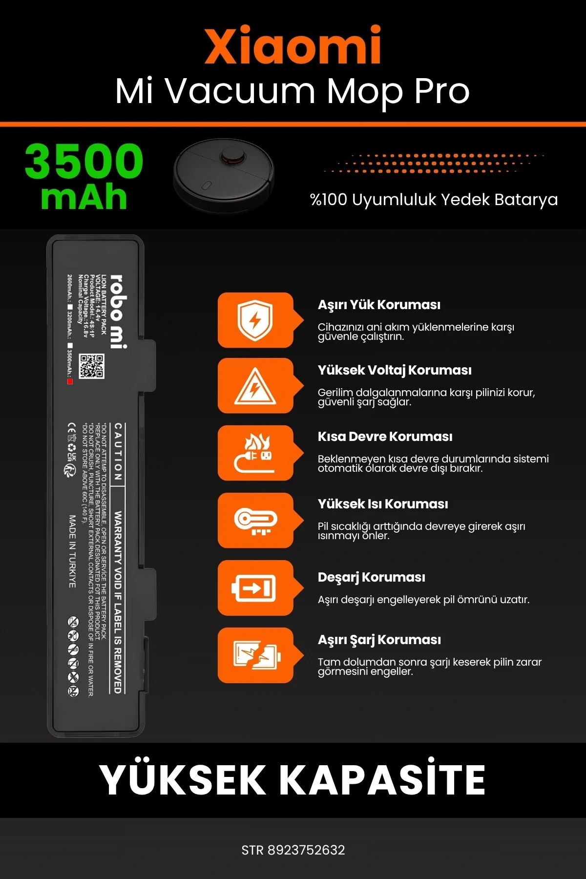 Xiaomi Mi Vacuum Mop Pro 3500mAh Robot Süpürge Bataryası - BOX