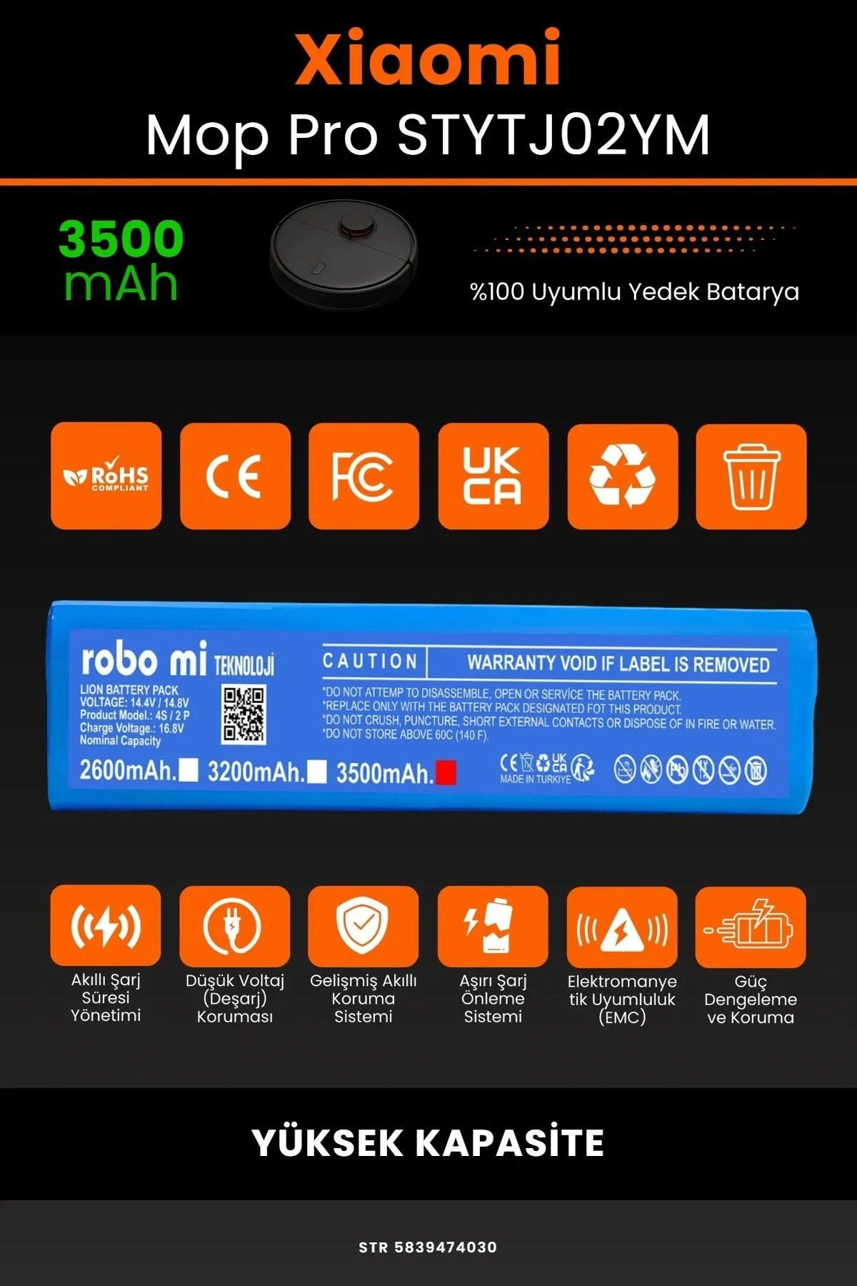 Xiaomi Mi Vacuum Mop Pro 3500mAh Robot Süpürge Bataryası BOX - Gerçek Kapasite, Maksimum Güvenlik