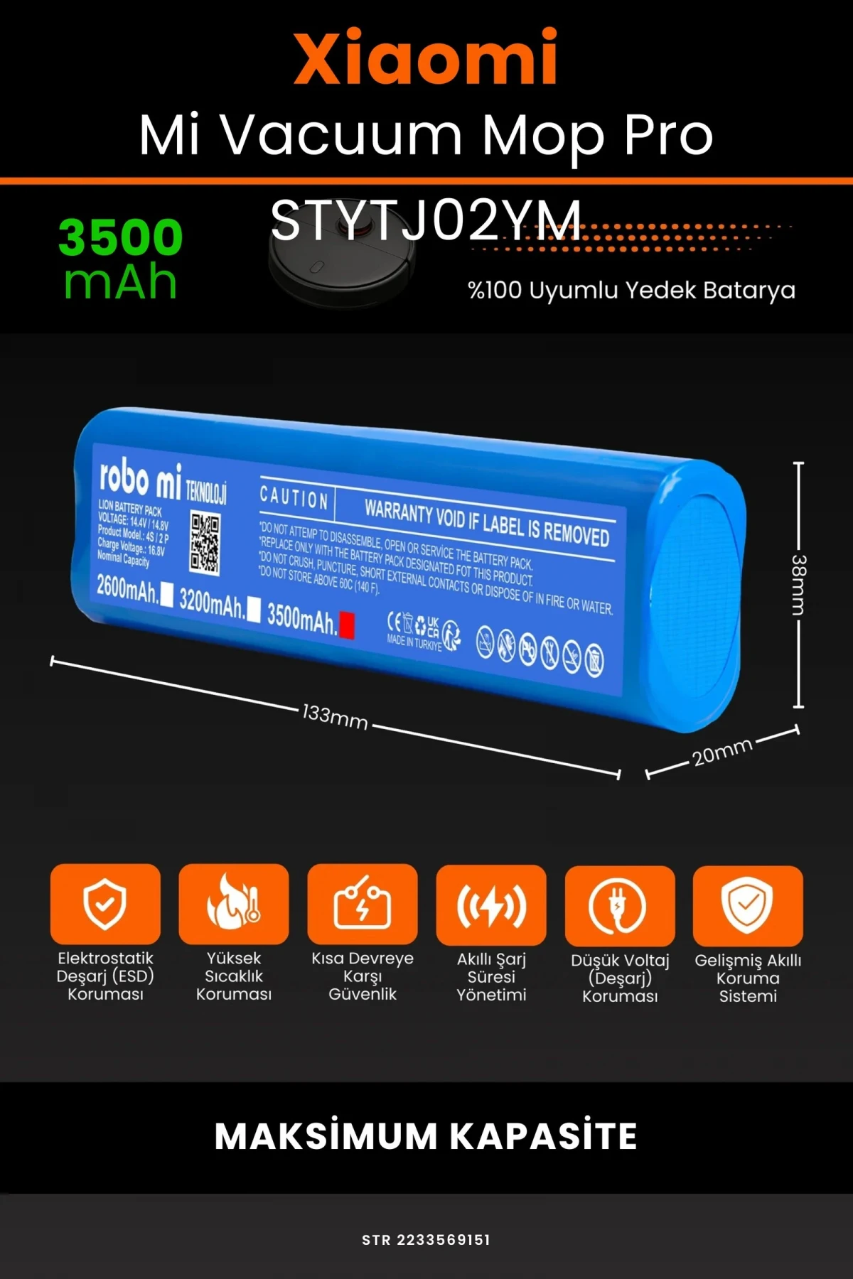 Xiaomi Mi Vacuum Mop Pro 3500mAh Robot Süpürge Bataryası - Gerçek Kapasite, Maksimum Güvenlik