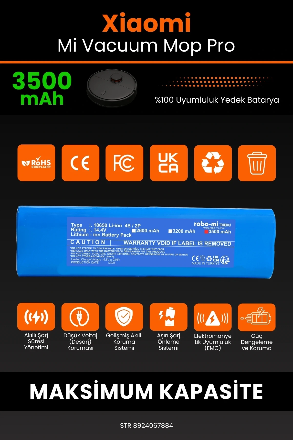 Xiaomi Mi Vacuum Mop Pro 3500mAh Robot Süpürge Bataryası - Gerçek Kapasite, Maksimum Güvenlik