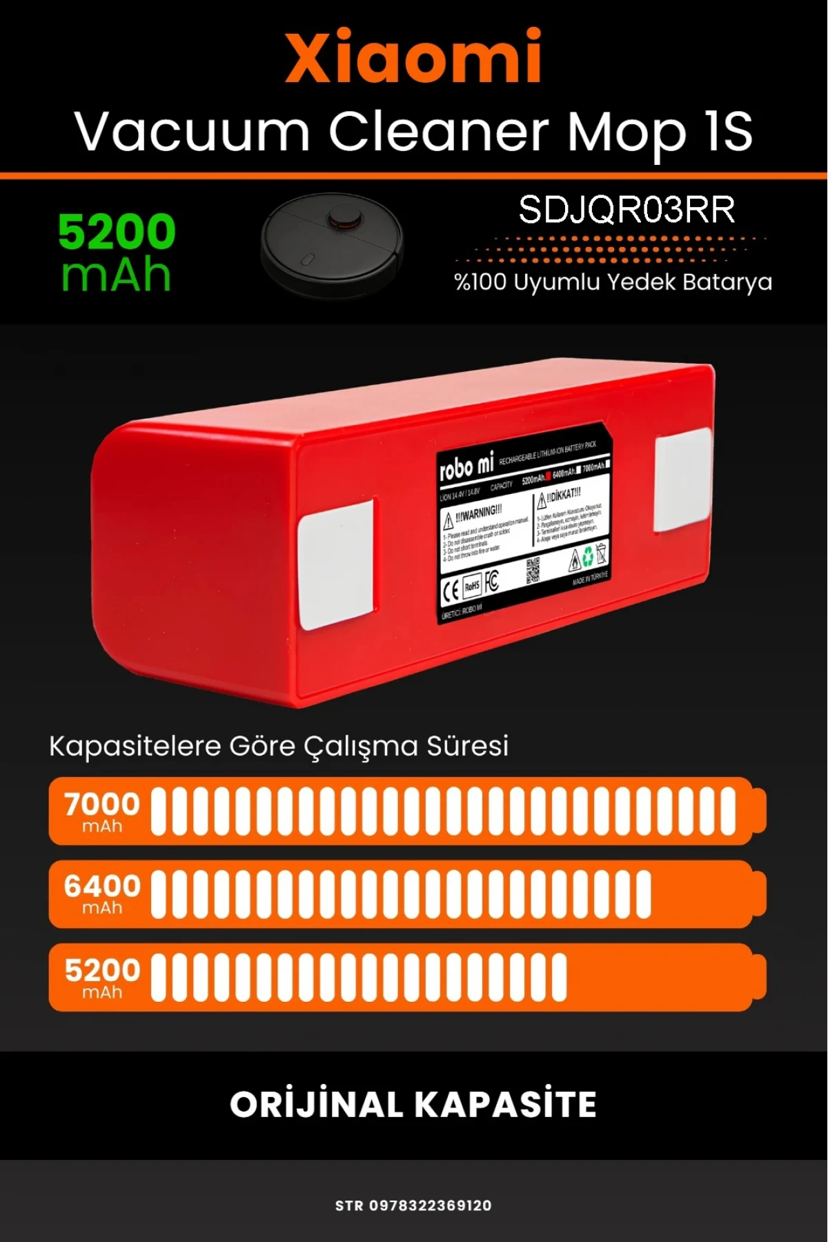 Xiaomi Mijia Mop 1S SDJQR03RR Uyumlu 5200mAh Robot Süpürge Bataryası – Orijinal Box - Orijinal Kapasite