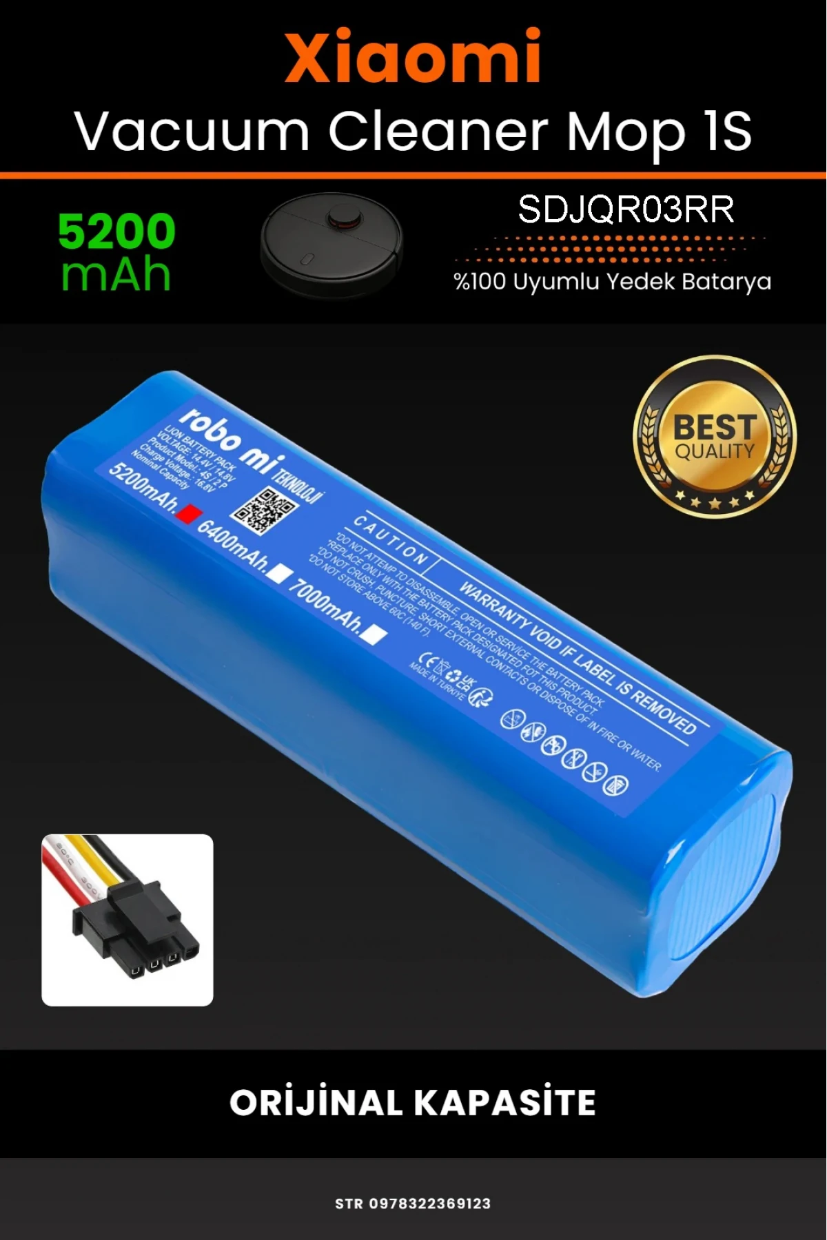 Xiaomi Mijia Mop 1S SDJQR03RR Uyumlu 5200mAh Robot Süpürge Bataryası – Shrink Model - Orijinal Kapasite