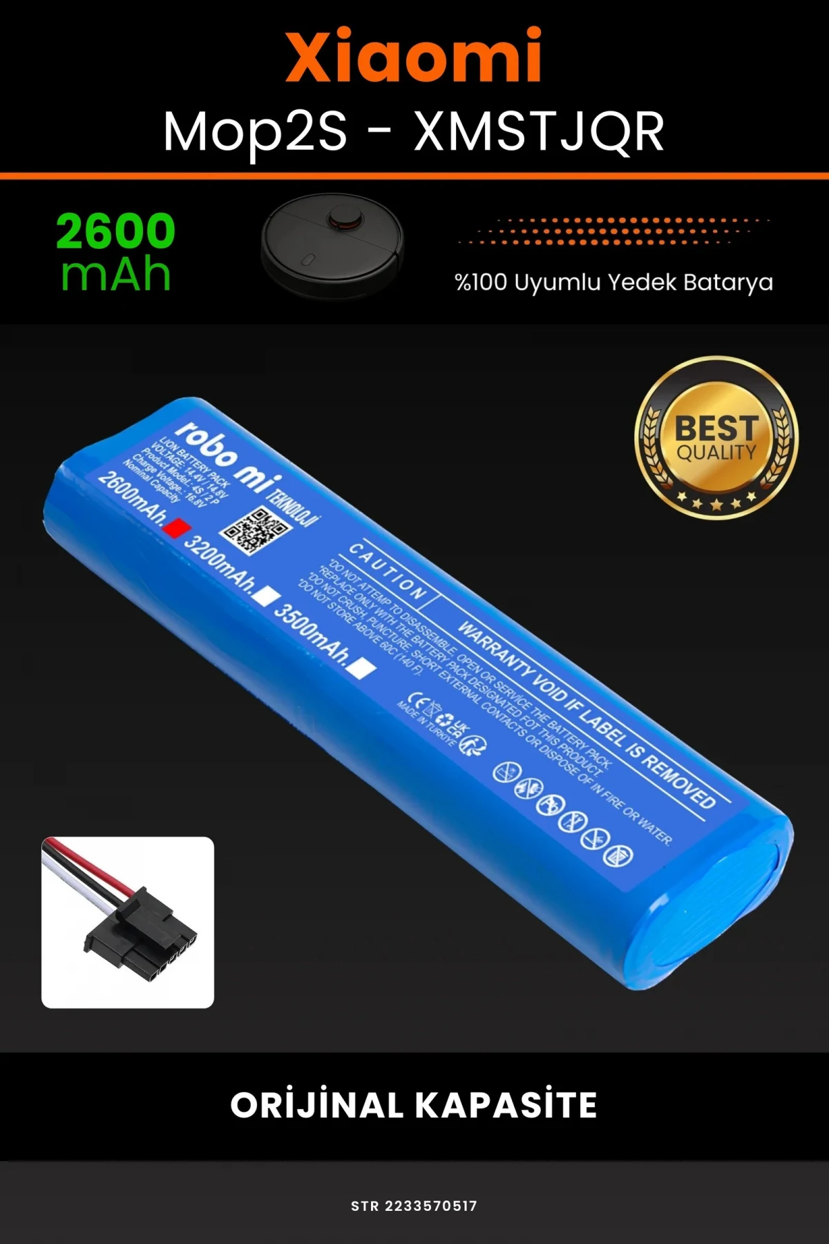 Xiaomi Mop2 S XMSTJQR 2600mAh Robot Süpürge Bataryası - Gerçek Kapasite, Maksimum Güvenlik