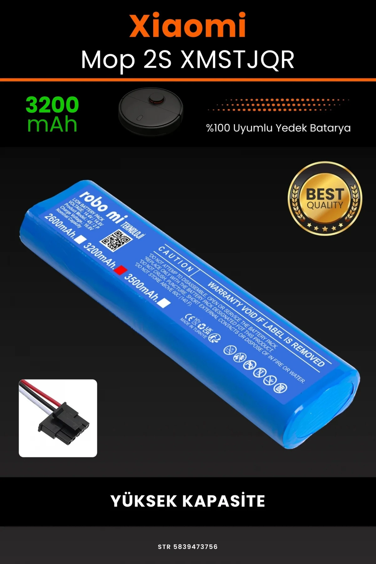 Xiaomi Mop2 S XMSTJQR 3200mAh Robot Süpürge Bataryası - Gerçek Kapasite, Maksimum Güvenlik