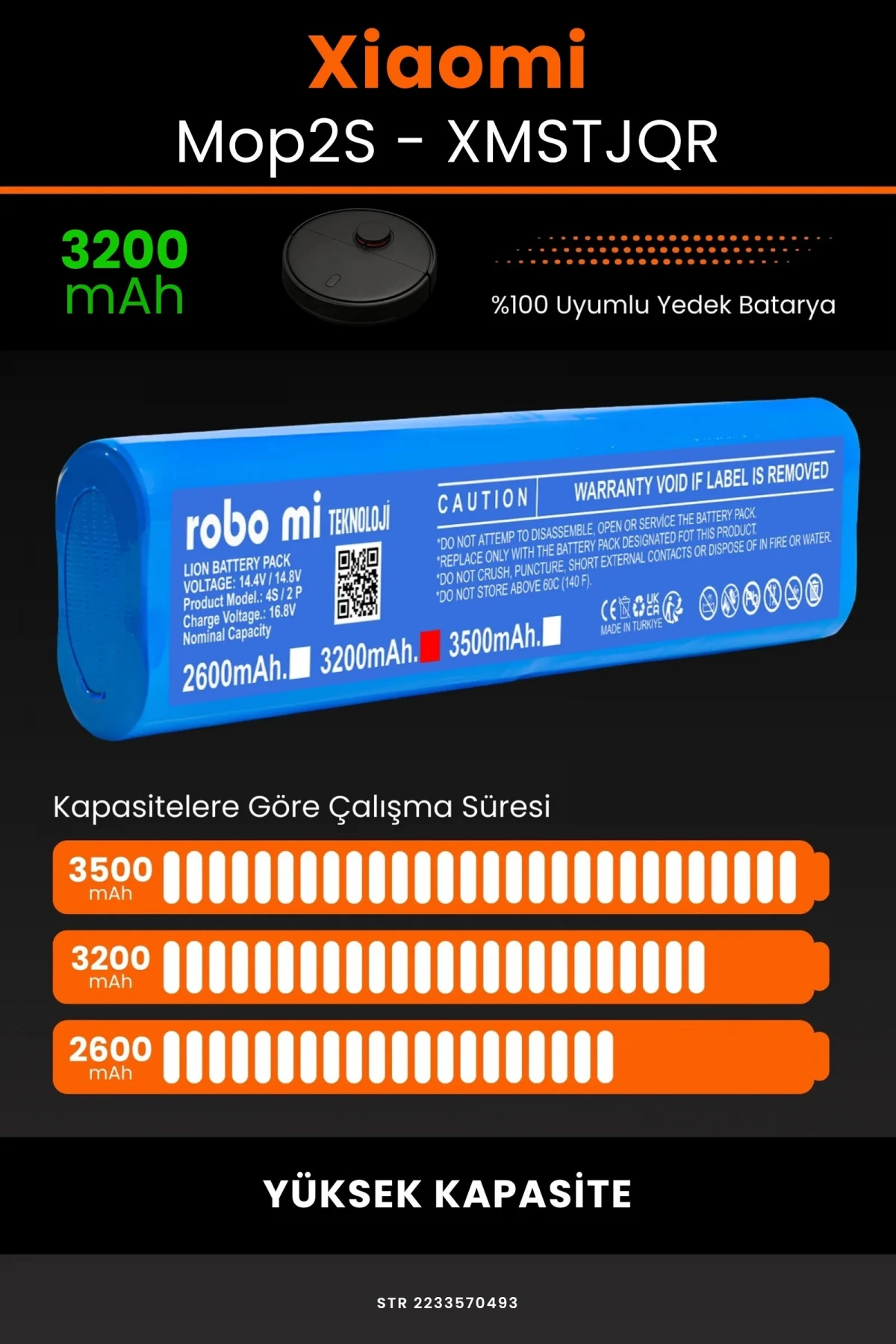 Xiaomi Mop2 S XMSTJQR 3200mAh Robot Süpürge Bataryası - Gerçek Kapasite, Maksimum Güvenlik