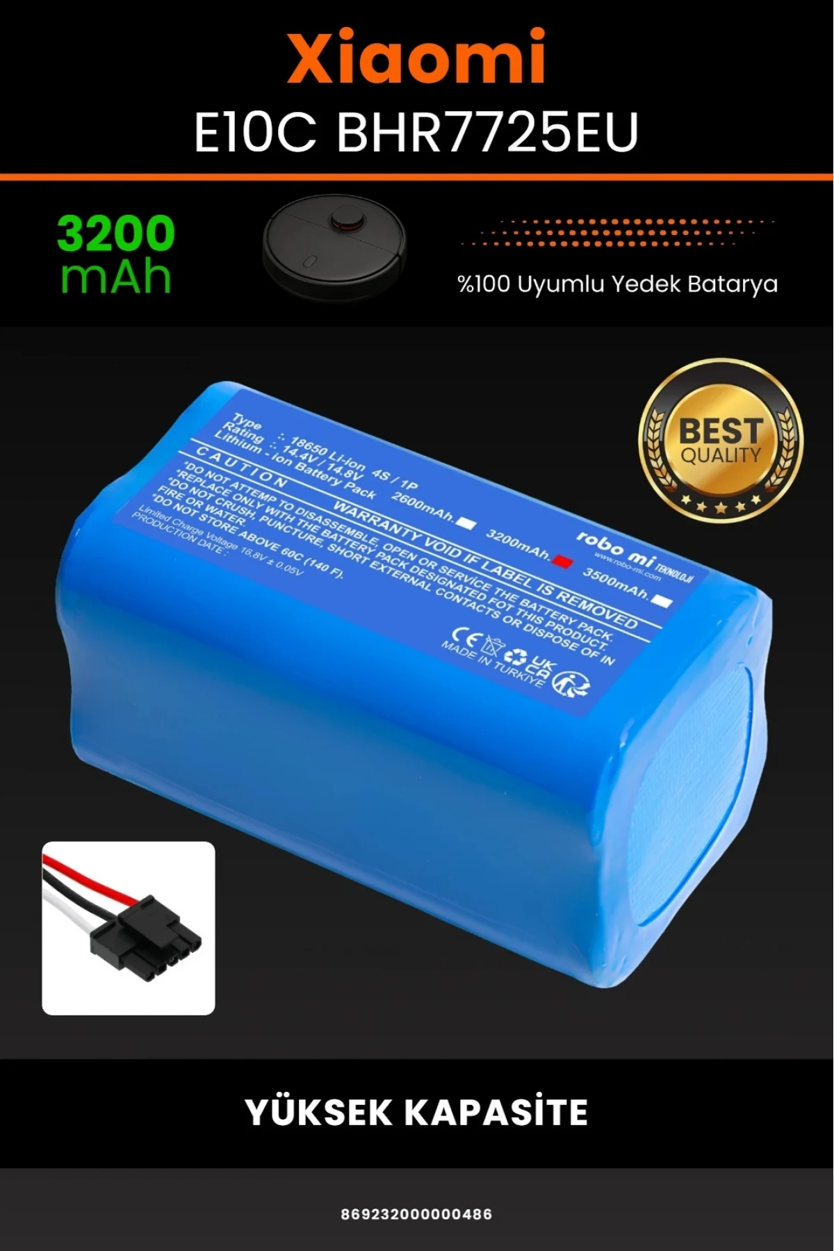 Xiaomi Robot Vacuum E10C B112 / BHR7725EU Uyumlu 3200mAh Robot Süpürge Bataryası - Yüksek Kapasite