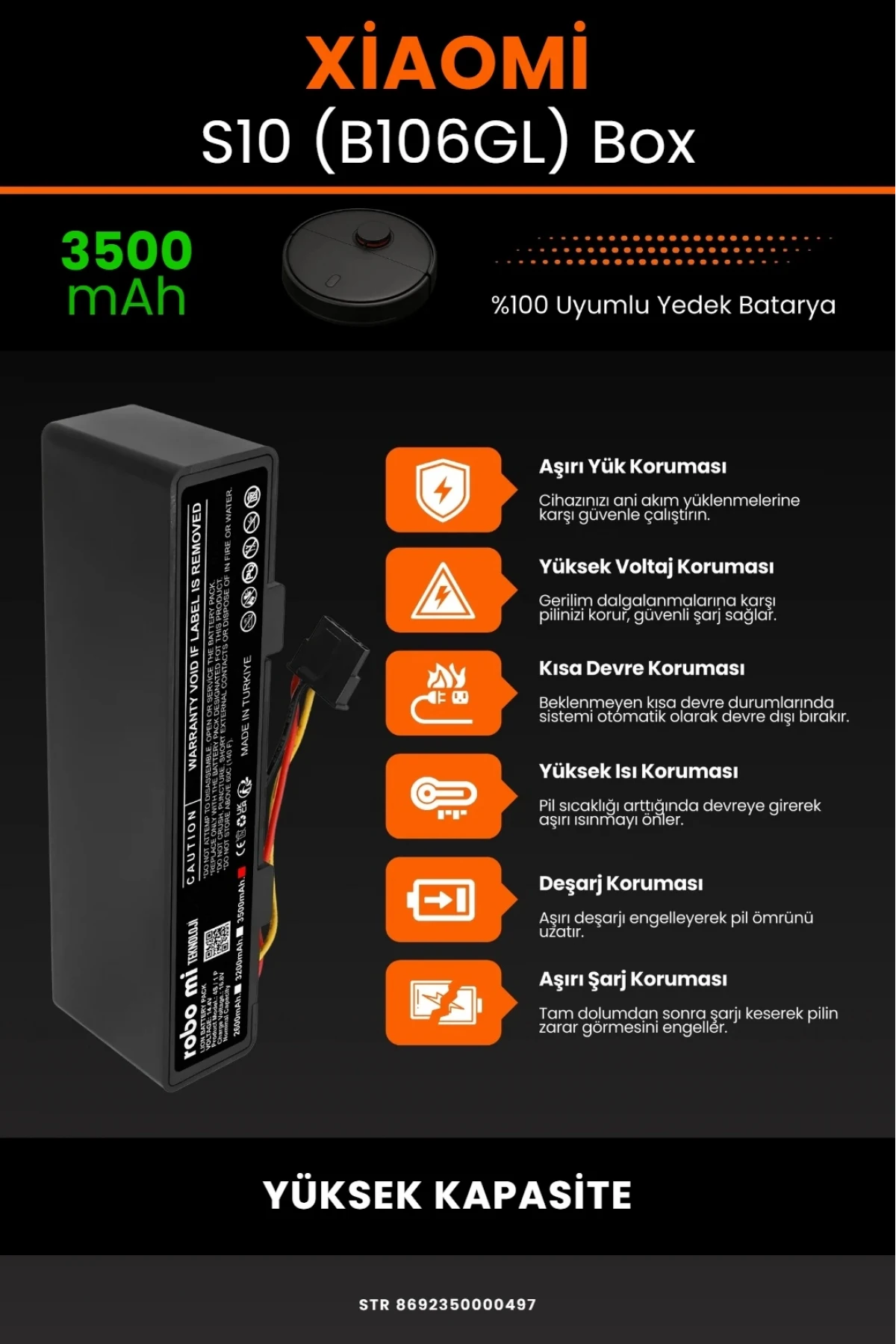 Xiaomi Robot Vacuum S10 (B106GL) Uyumlu 3200mAh Orijinal Box Robot Süpürge Bataryası - Orijinal Kapasite