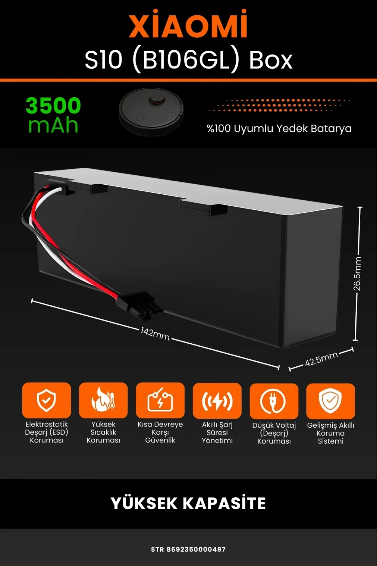 Xiaomi Robot Vacuum S10 (B106GL) Uyumlu 3200mAh Orijinal Box Robot Süpürge Bataryası - Orijinal Kapasite