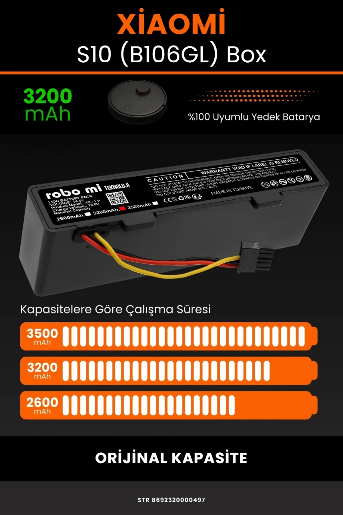 Xiaomi Robot Vacuum S10 (B106GL) Uyumlu 3500mAh Orijinal Box Robot Süpürge Bataryası - Yüksek Kapasite