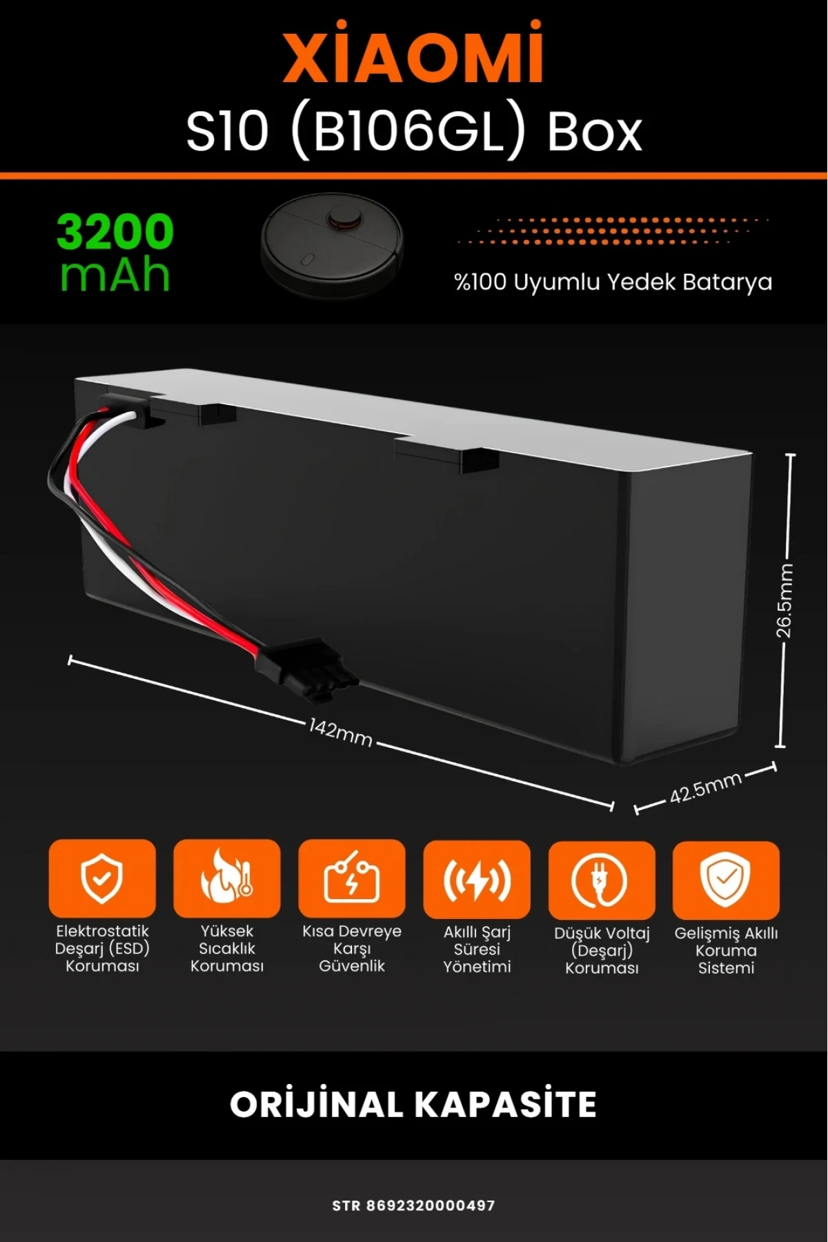 Xiaomi Robot Vacuum S10 (B106GL) Uyumlu 3500mAh Orijinal Box Robot Süpürge Bataryası - Yüksek Kapasite