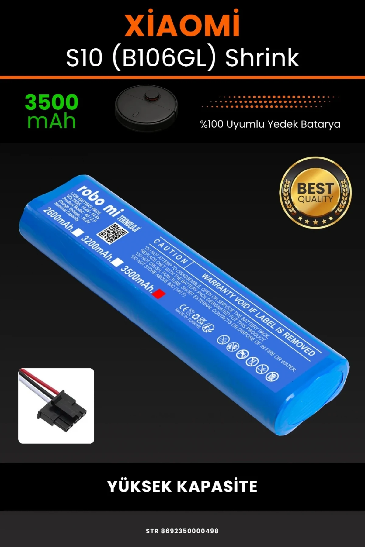 Xiaomi Robot Vacuum S10 (B106GL) Uyumlu 3500mAh Shrink Model Robot Süpürge Bataryası - Yüksek Kapasite