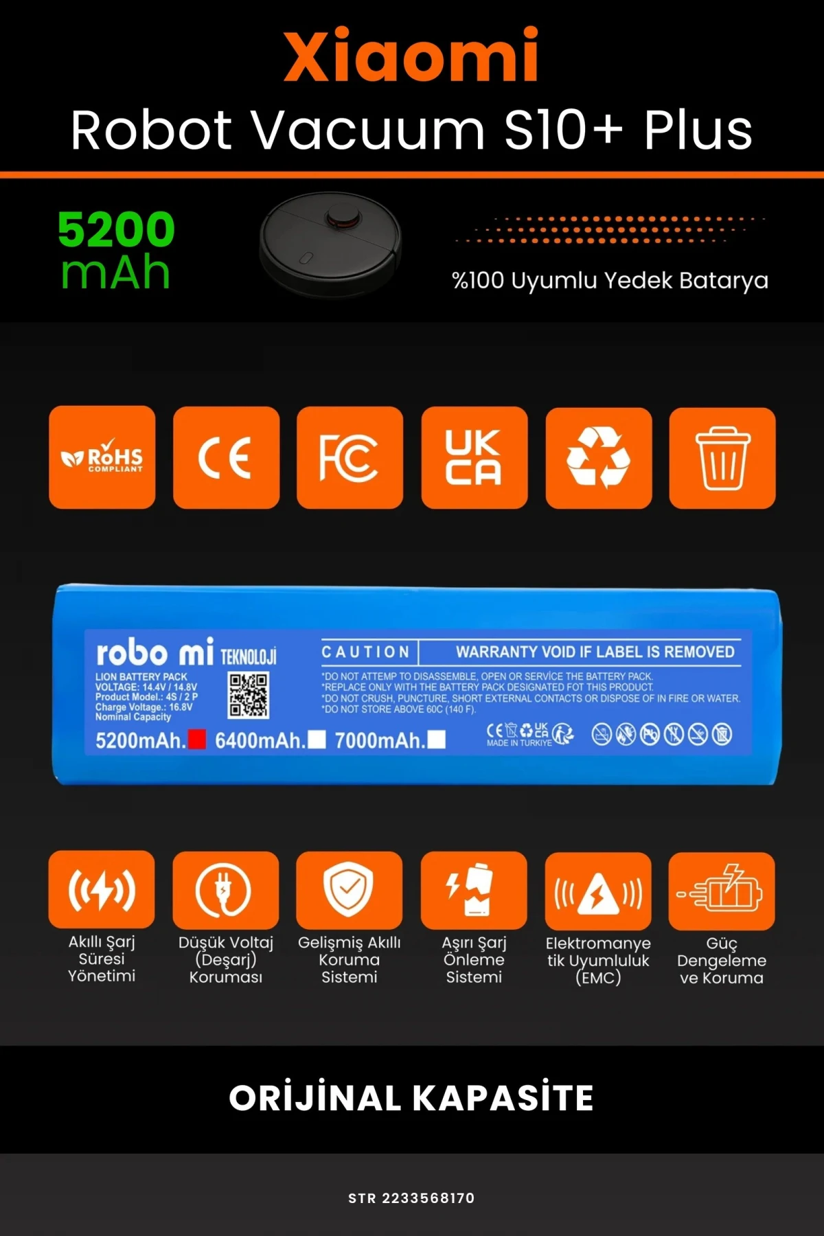 Xiaomi Robot Vacuum S10+ Plus 5200mAh Robot Süpürge Bataryası - Gerçek Kapasite, Maksimum Güvenlik