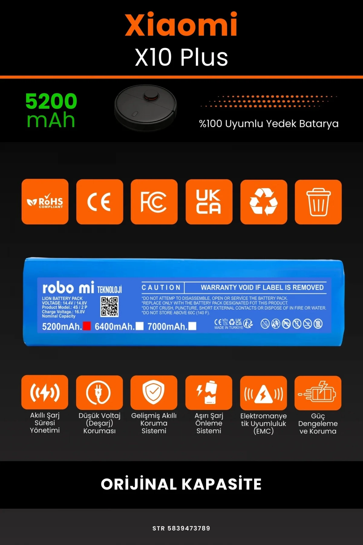 Xiaomi Robot Vacuum X10+ Plus 5200mAh Robot Süpürge Bataryası - Gerçek Kapasite, Maksimum Güvenlik
