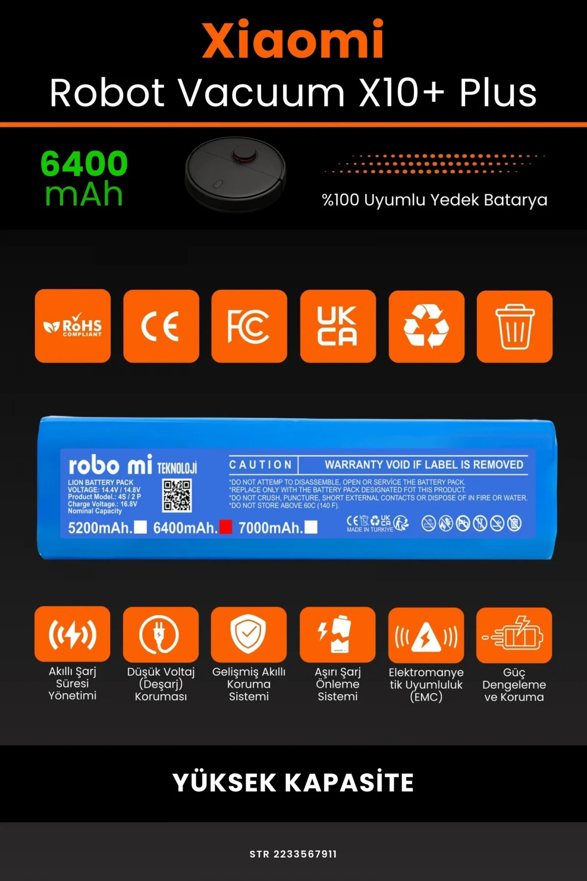 Xiaomi Robot Vacuum X10 Plus 6400mAh Robot Süpürge Bataryası - Gerçek Kapasite, Maksimum Güvenlik