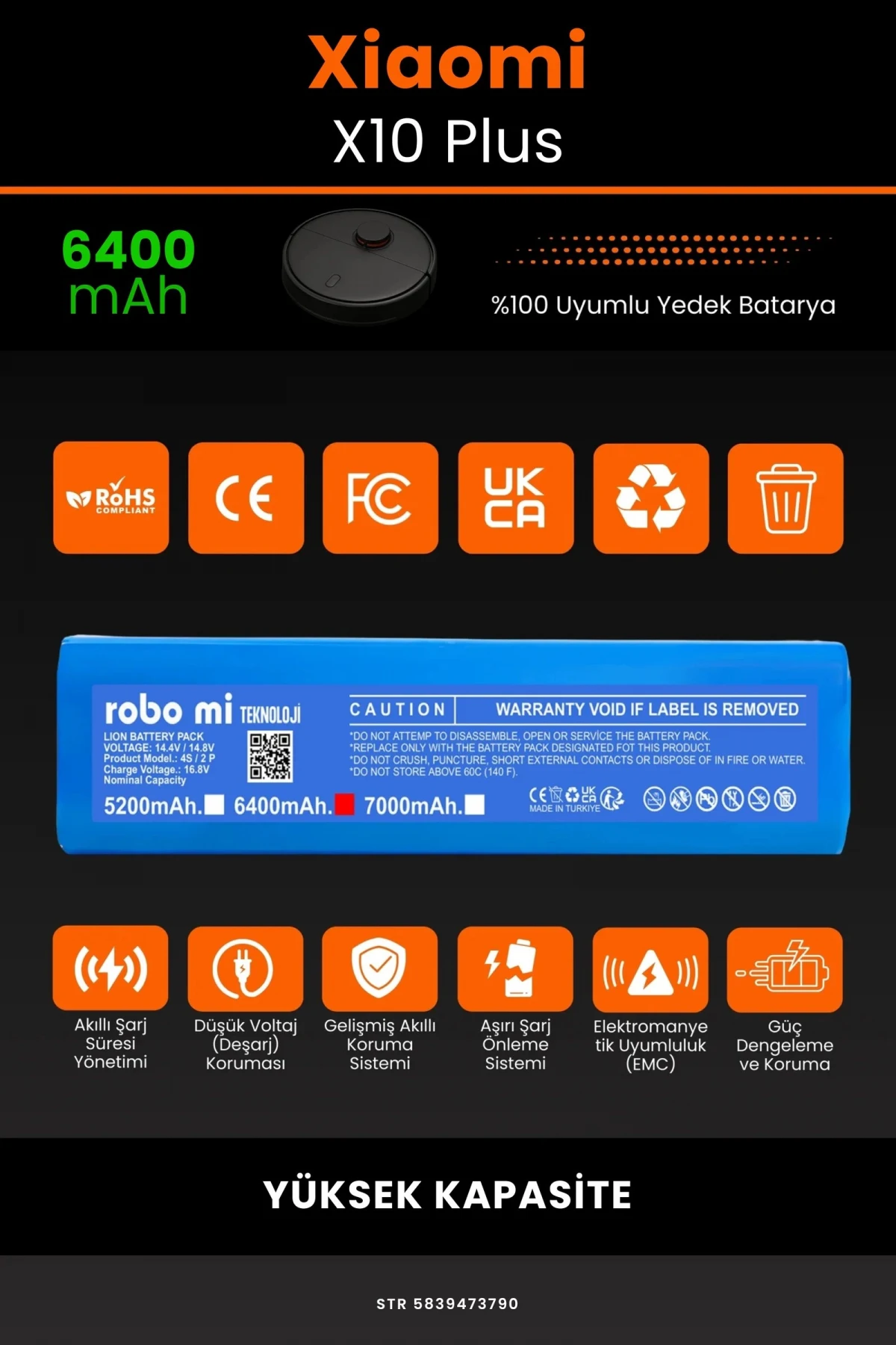 Xiaomi Robot Vacuum X10+ Plus 6400mAh Robot Süpürge Bataryası - Gerçek Kapasite, Maksimum Güvenlik