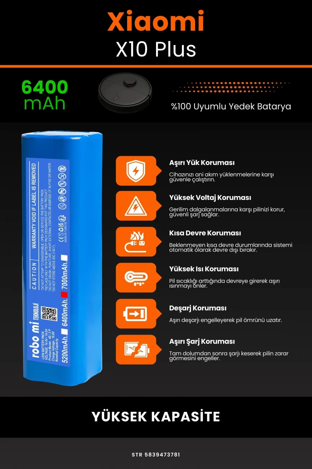Xiaomi Robot Vacuum X10 Plus 6400mAh Robot Süpürge Bataryası - Gerçek Kapasite, Maksimum Güvenlik