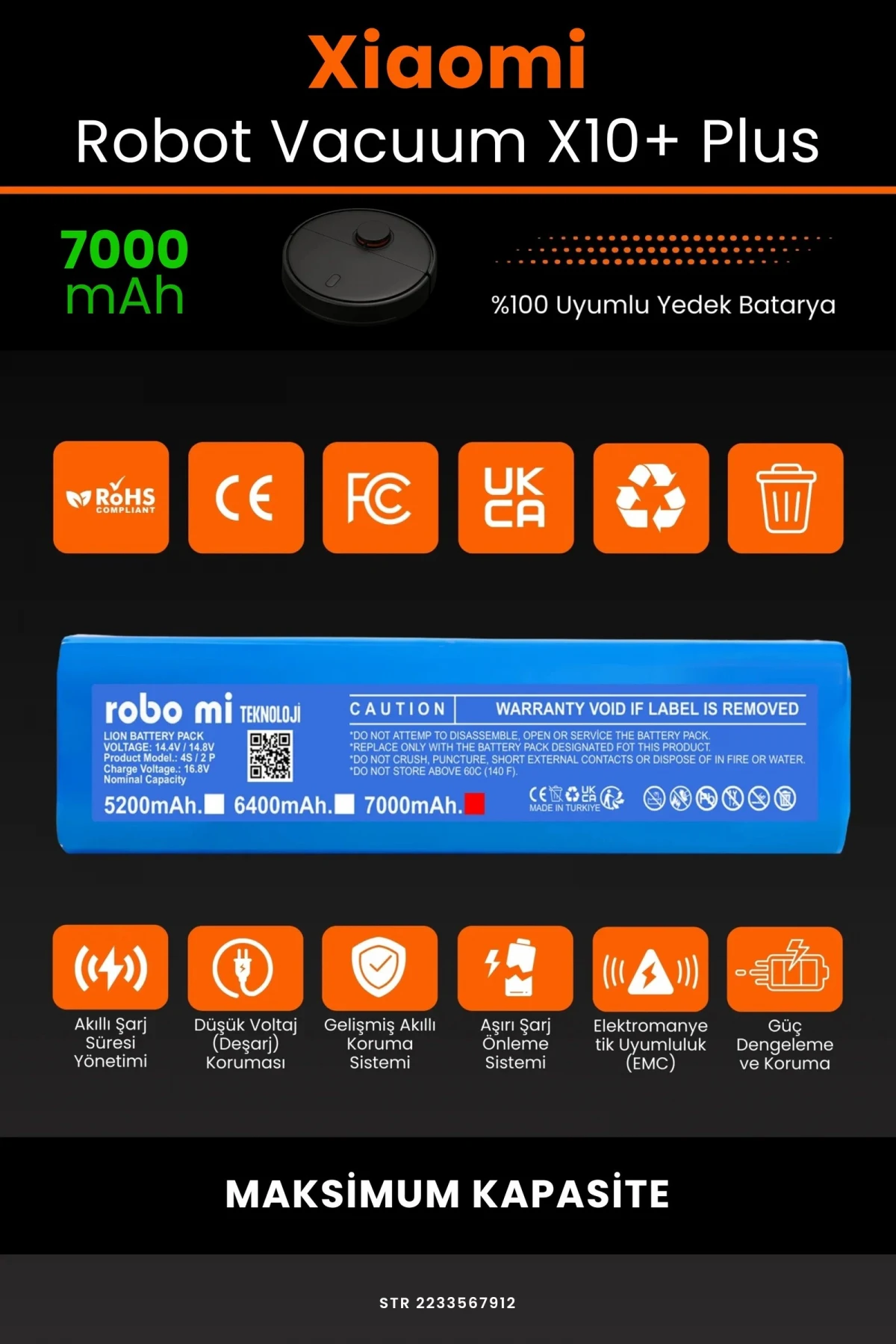 Xiaomi Robot Vacuum X10 Plus 7000mAh Robot Süpürge Bataryası - Gerçek Kapasite, Maksimum Güvenlik