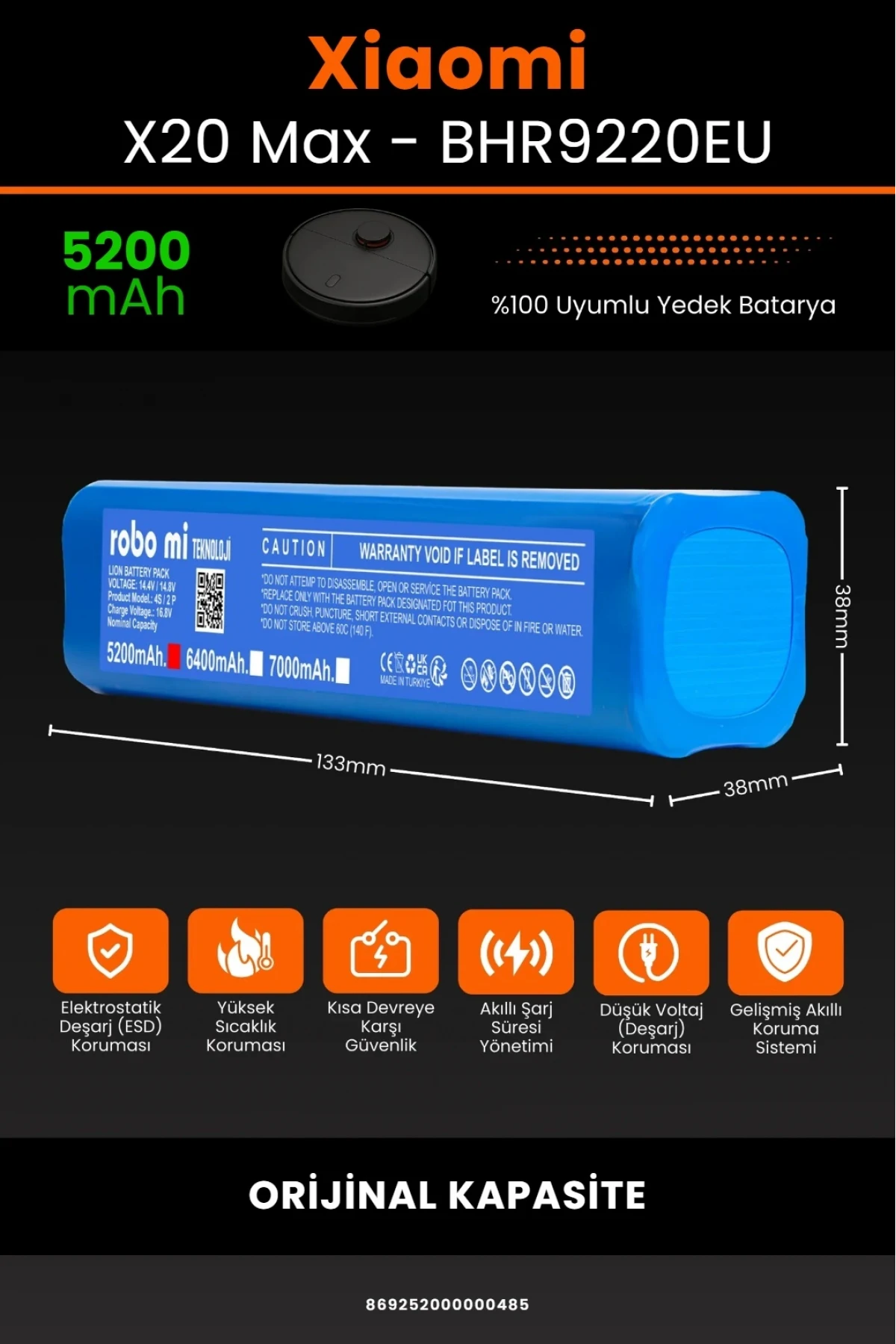 Xiaomi Robot Vacuum X20 Max BHR9220EU Uyumlu 5200mAh Robot Süpürge Bataryası - Orijinal Kapasite