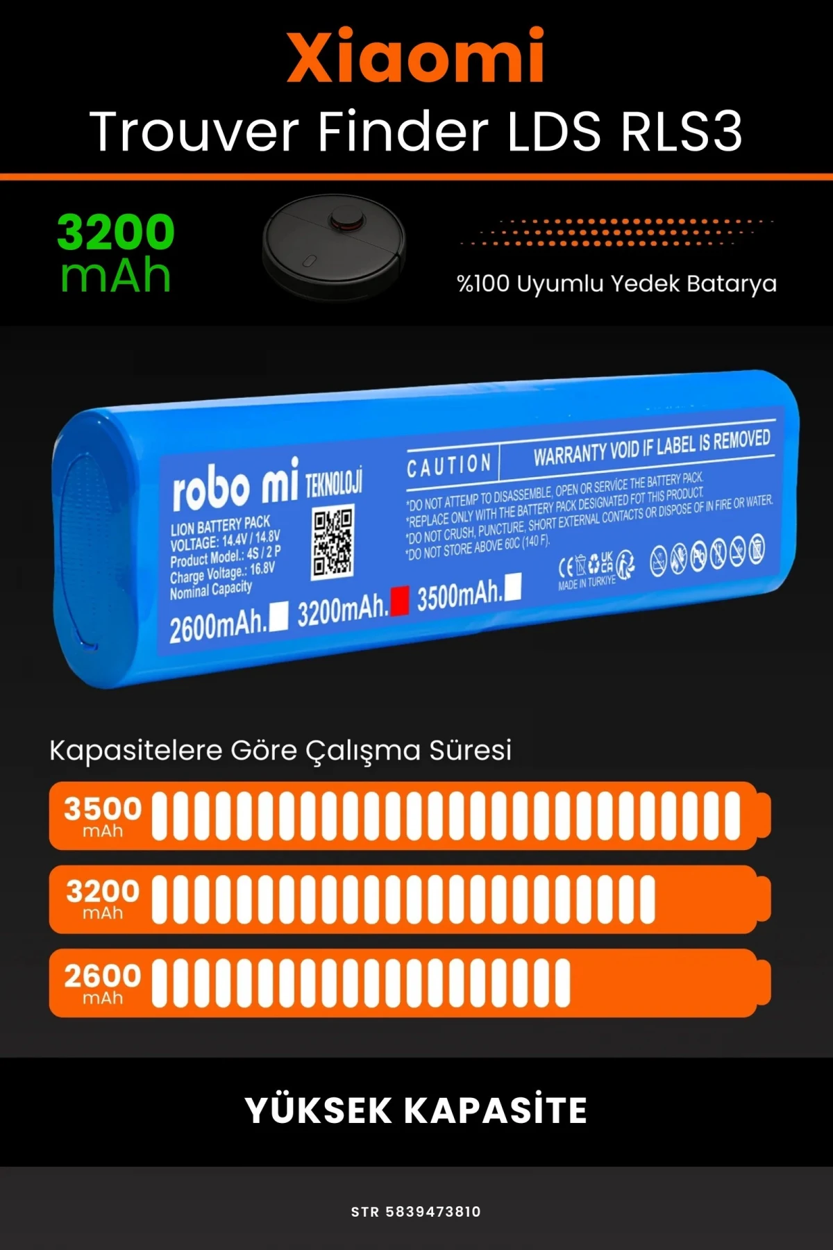 Xiaomi Trouver Finder LDS RLS3 3200mAh Robot Süpürge Bataryası - Gerçek Kapasite, Maksimum Güvenlik