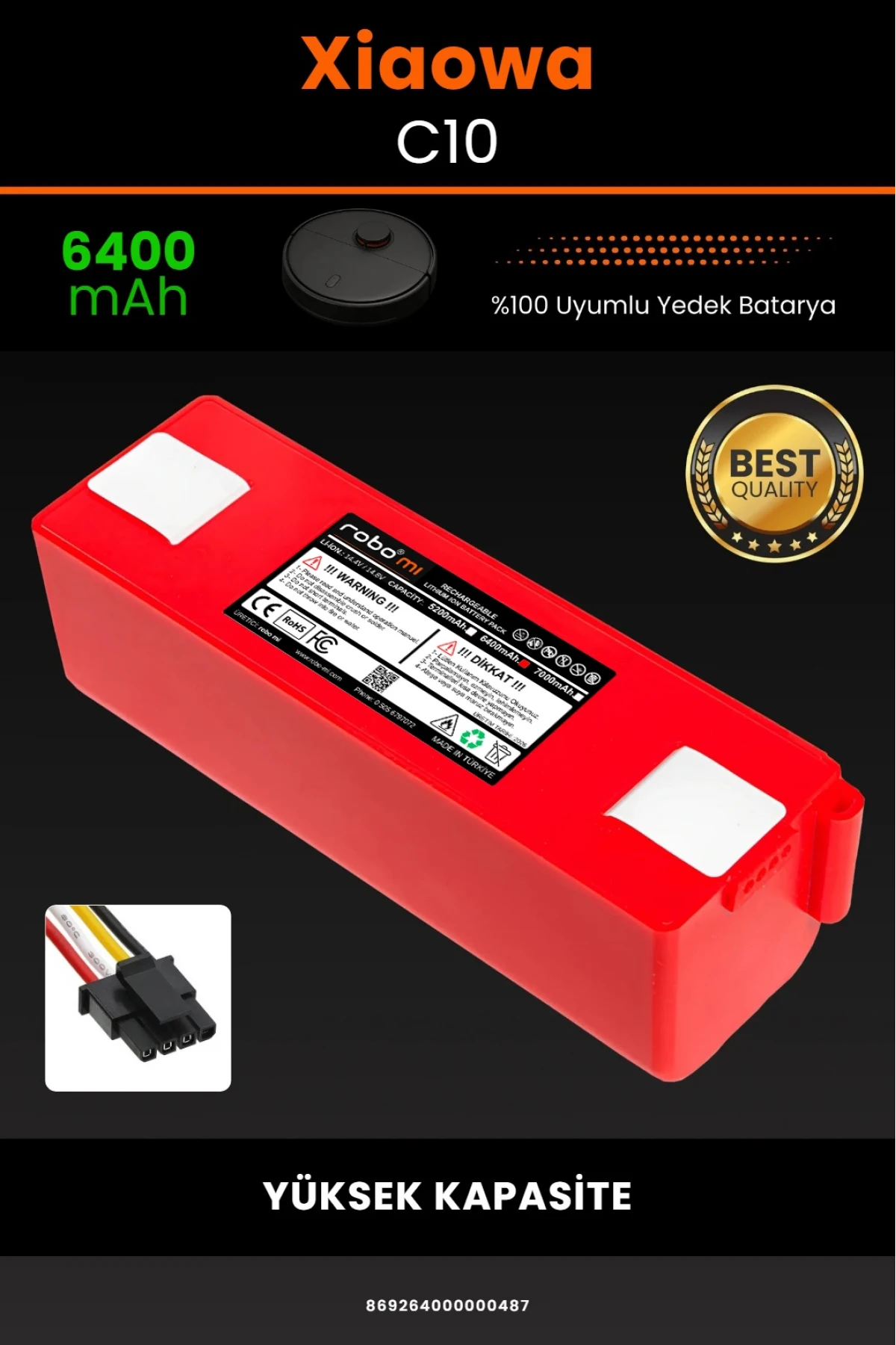 Xiaowa Robot Vacuum C10 Uyumlu 6400mAh Robot Süpürge Bataryası - BOX - Yüksek Kapasite