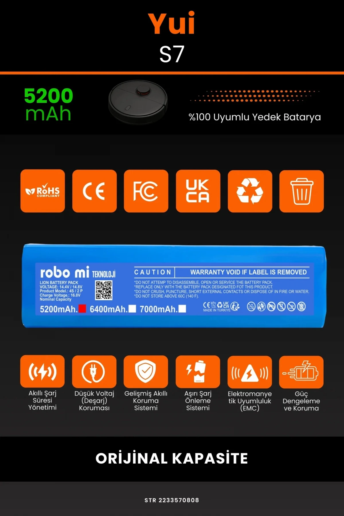 Yui S7 5200mAh Robot Süpürge Bataryası - Gerçek Kapasite, Maksimum Güvenlik