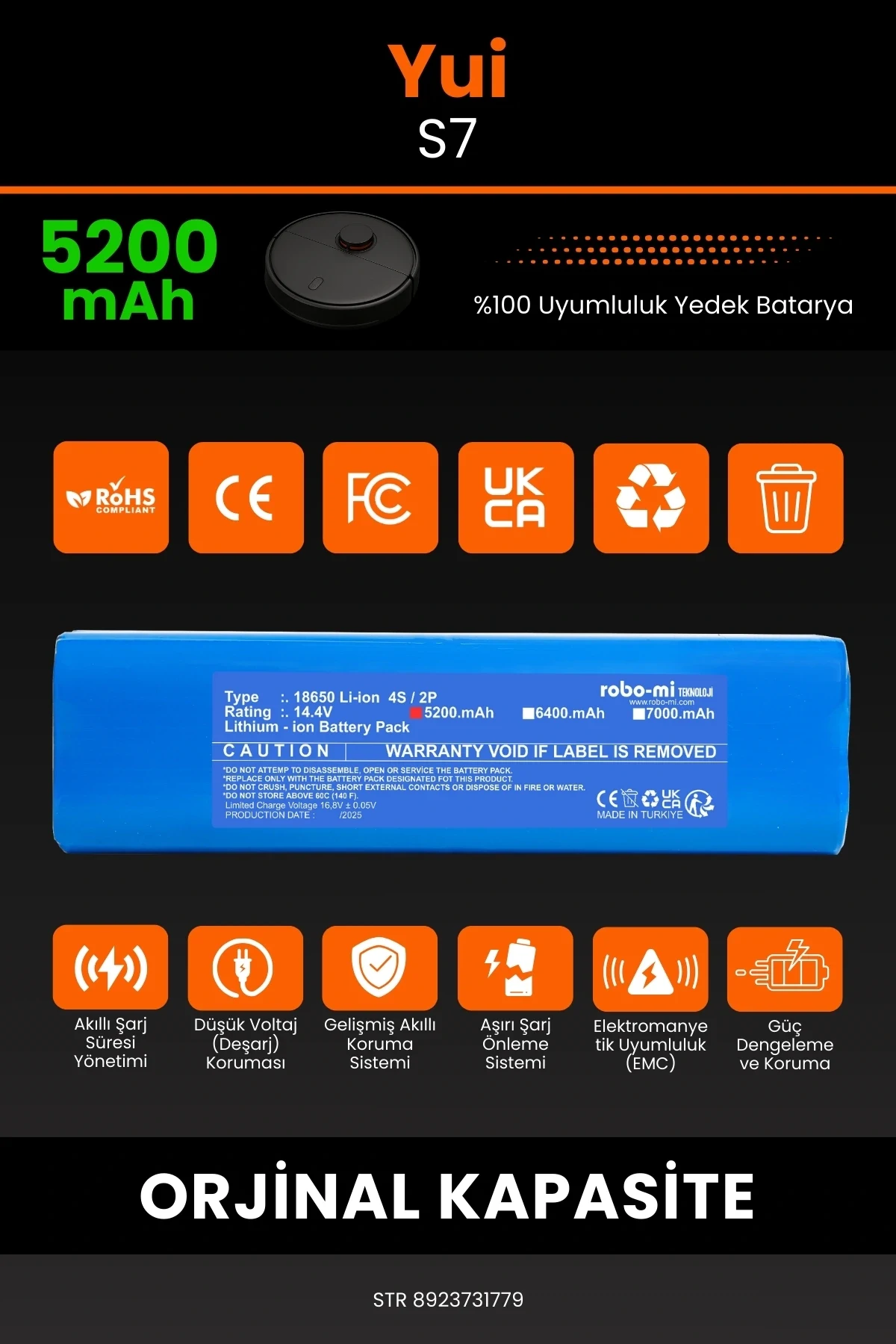 Yui S7 5200mAh Robot Süpürge Bataryası - Gerçek Kapasite, Maksimum Güvenlik
