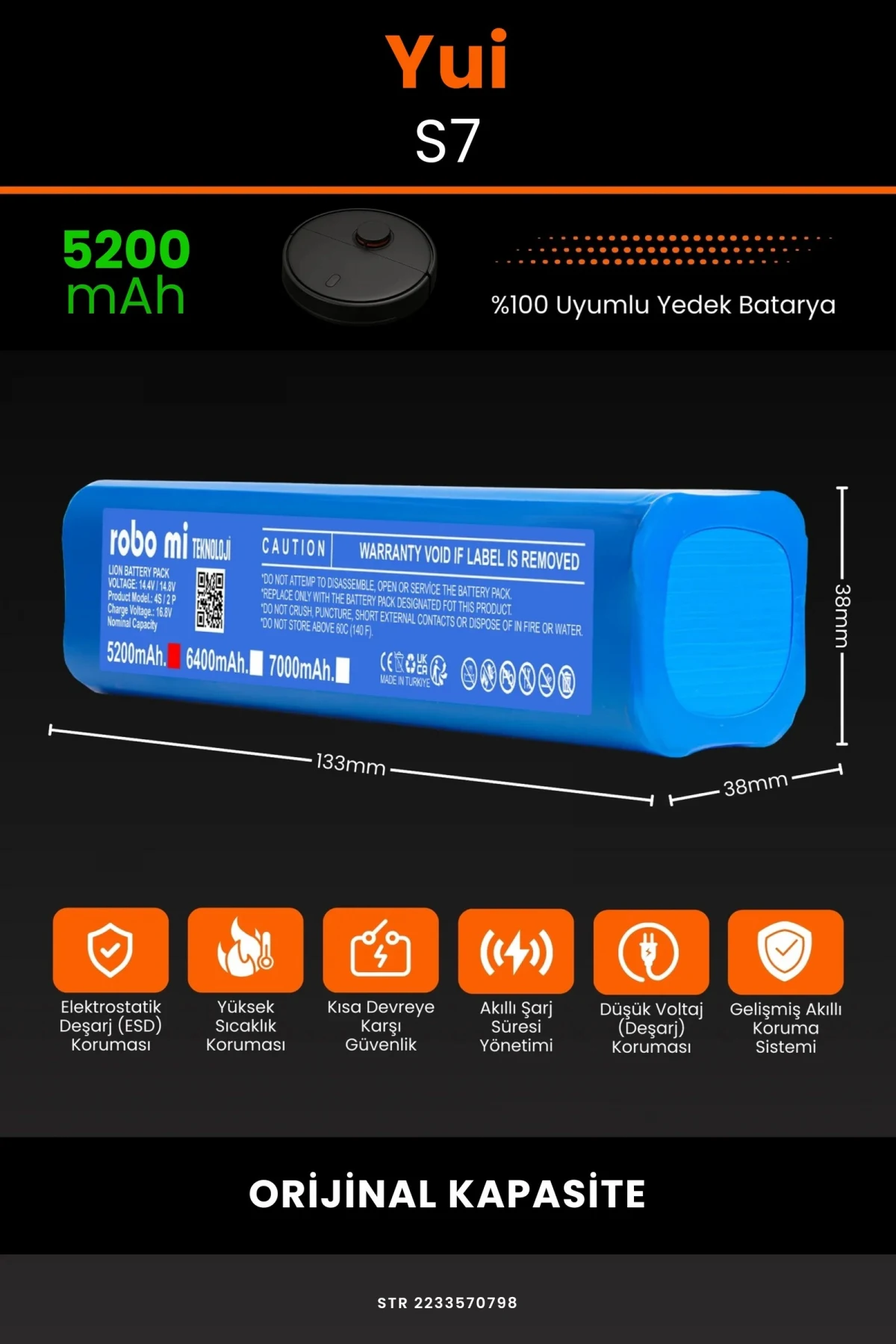 Yui S7 5200mAh Robot Süpürge Bataryası - Koruma Katmanlı Batarya Teknolojisi
