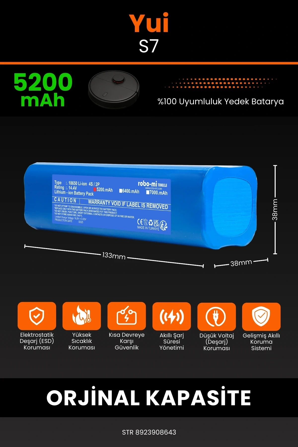Yui S7 5200mAh Robot Süpürge Bataryası - Koruma Katmanlı Batarya Teknolojisi