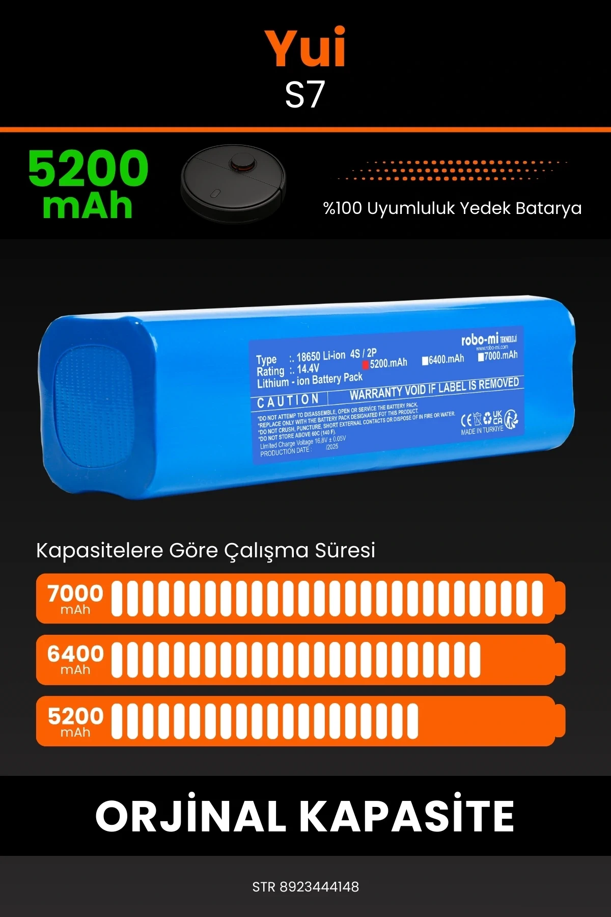 Yui S7 5200mAh Robot Süpürge Bataryası - Sertifikalı Güvenlik, Gerçek Kapasite