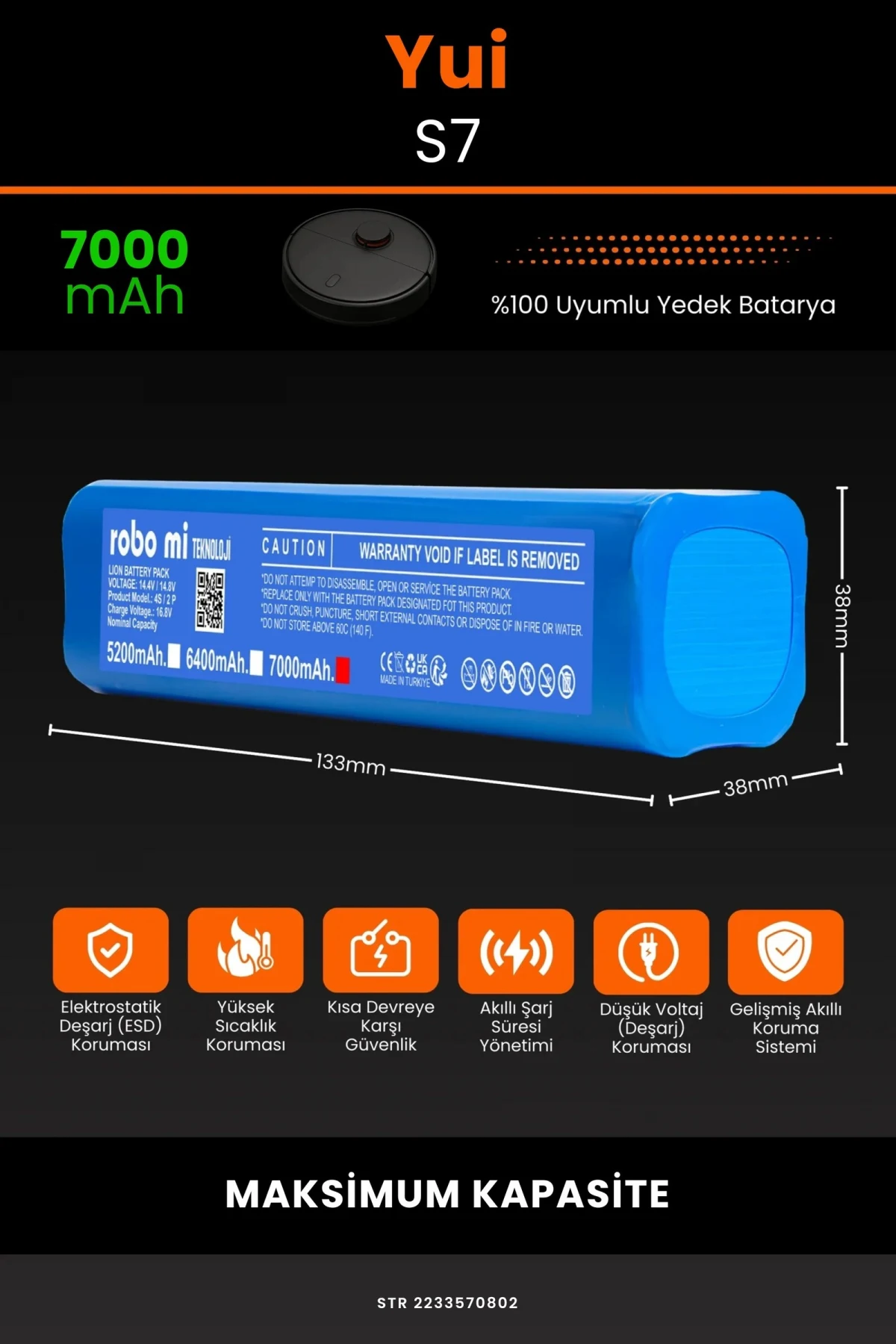 Yui S7 7000mAh Robot Süpürge Bataryası - Koruma Katmanlı Batarya Teknolojisi