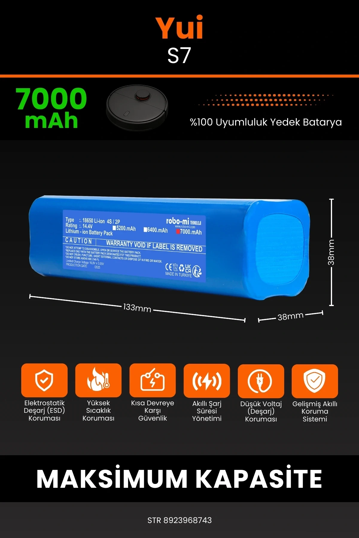 Yui S7 7000mAh Robot Süpürge Bataryası - Sertifikalı Güvenlik, Gerçek Kapasite